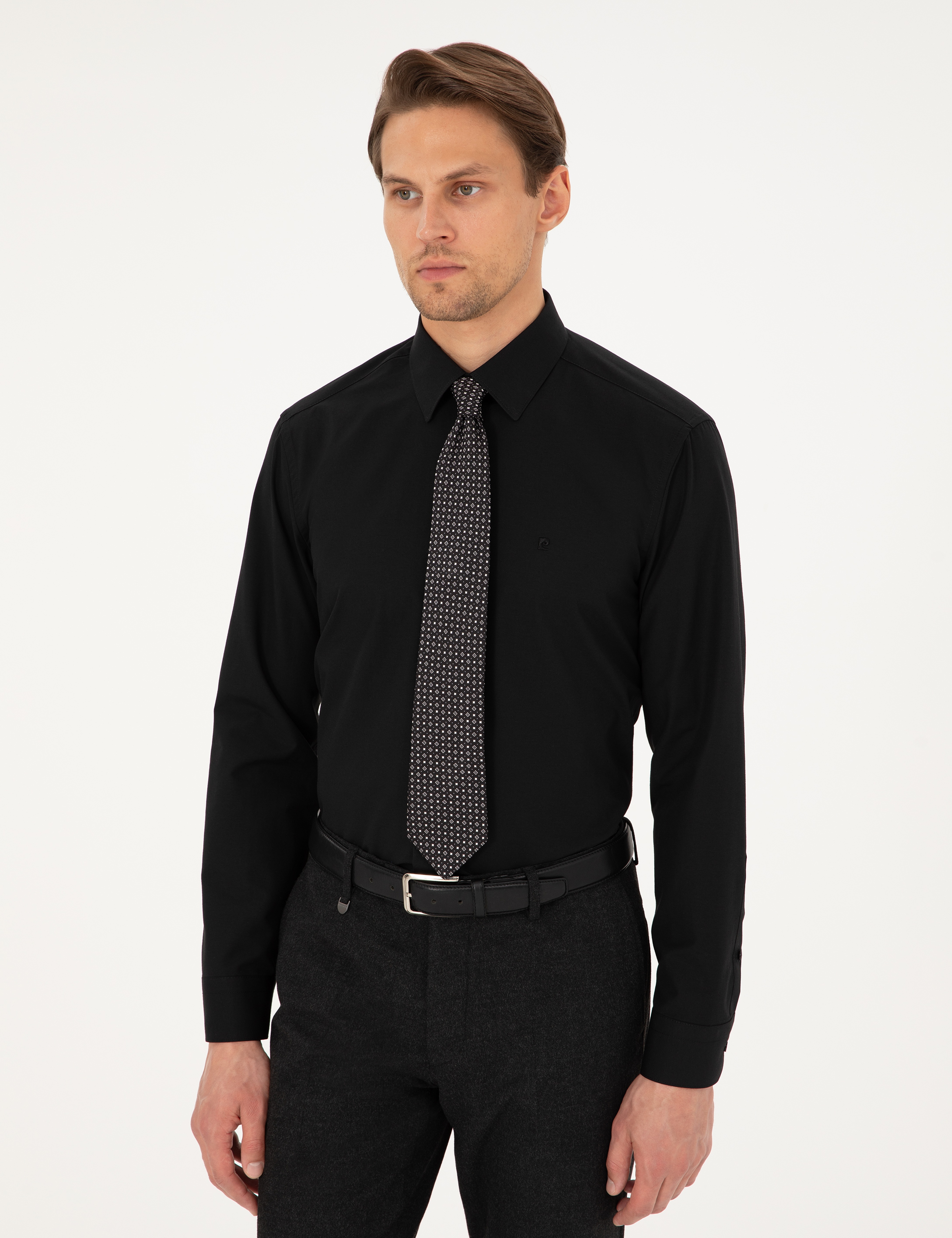 Siyah Regular Fit Uzun Kollu Basic Gömlek - Image 3