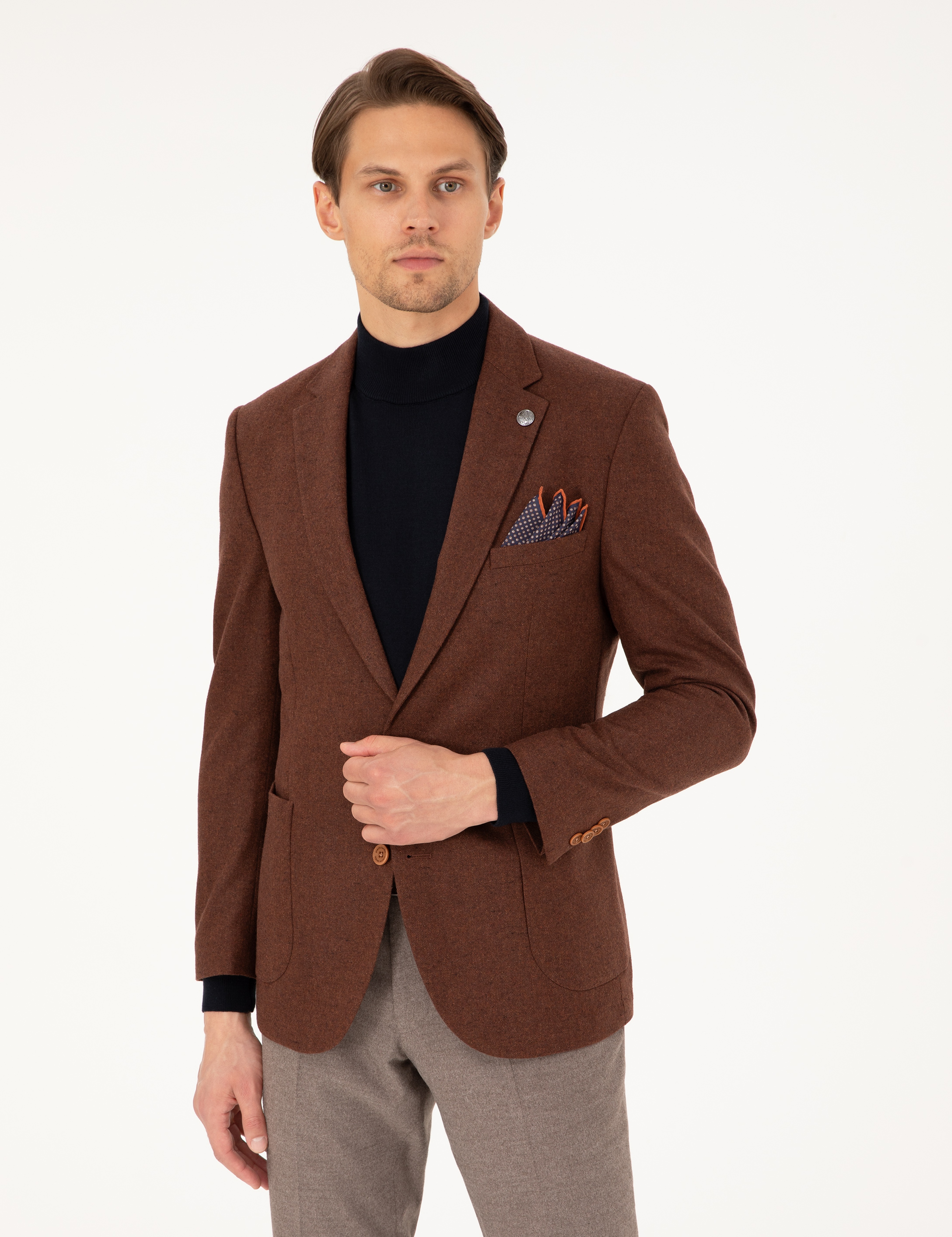 Kiremit Yün Karışımlı Ex. Slim Fit Ceket - Image 1