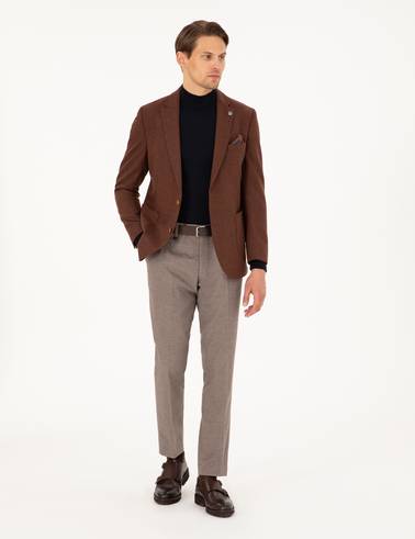 Kiremit Yün Karışımlı Ex. Slim Fit Ceket