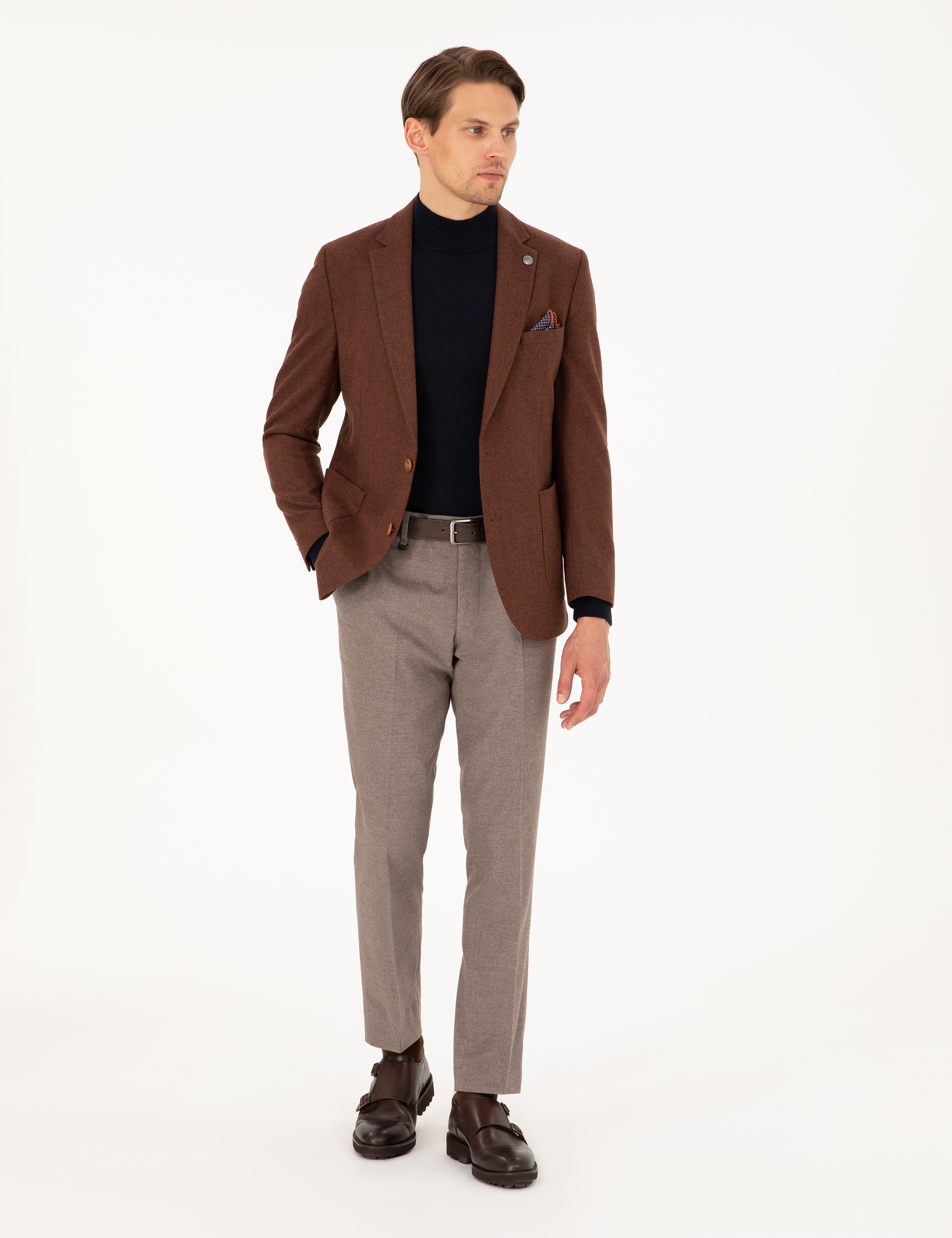 Kiremit Yün Karışımlı Ex. Slim Fit Ceket - Image 4