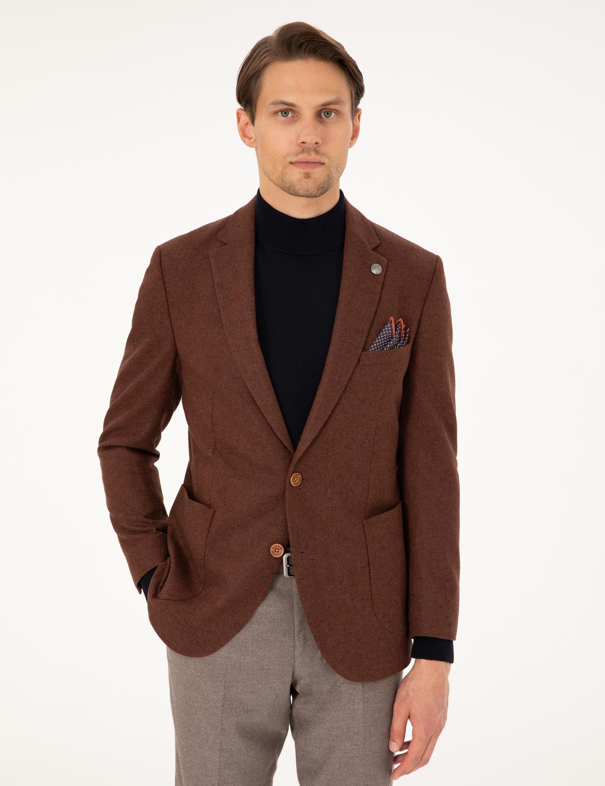 Kiremit Yün Karışımlı Ex. Slim Fit Ceket - 50291930008