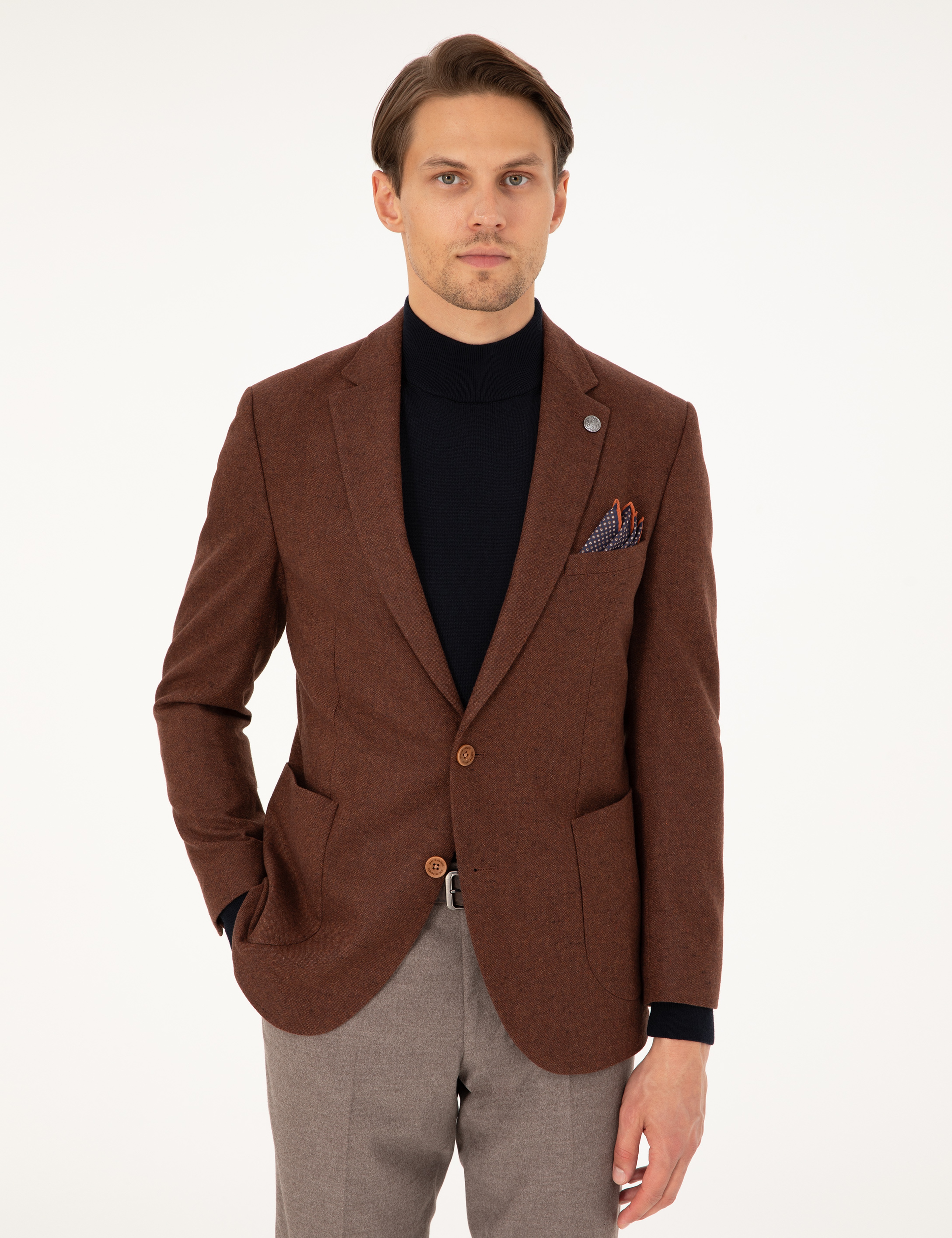Kiremit Yün Karışımlı Ex. Slim Fit Ceket