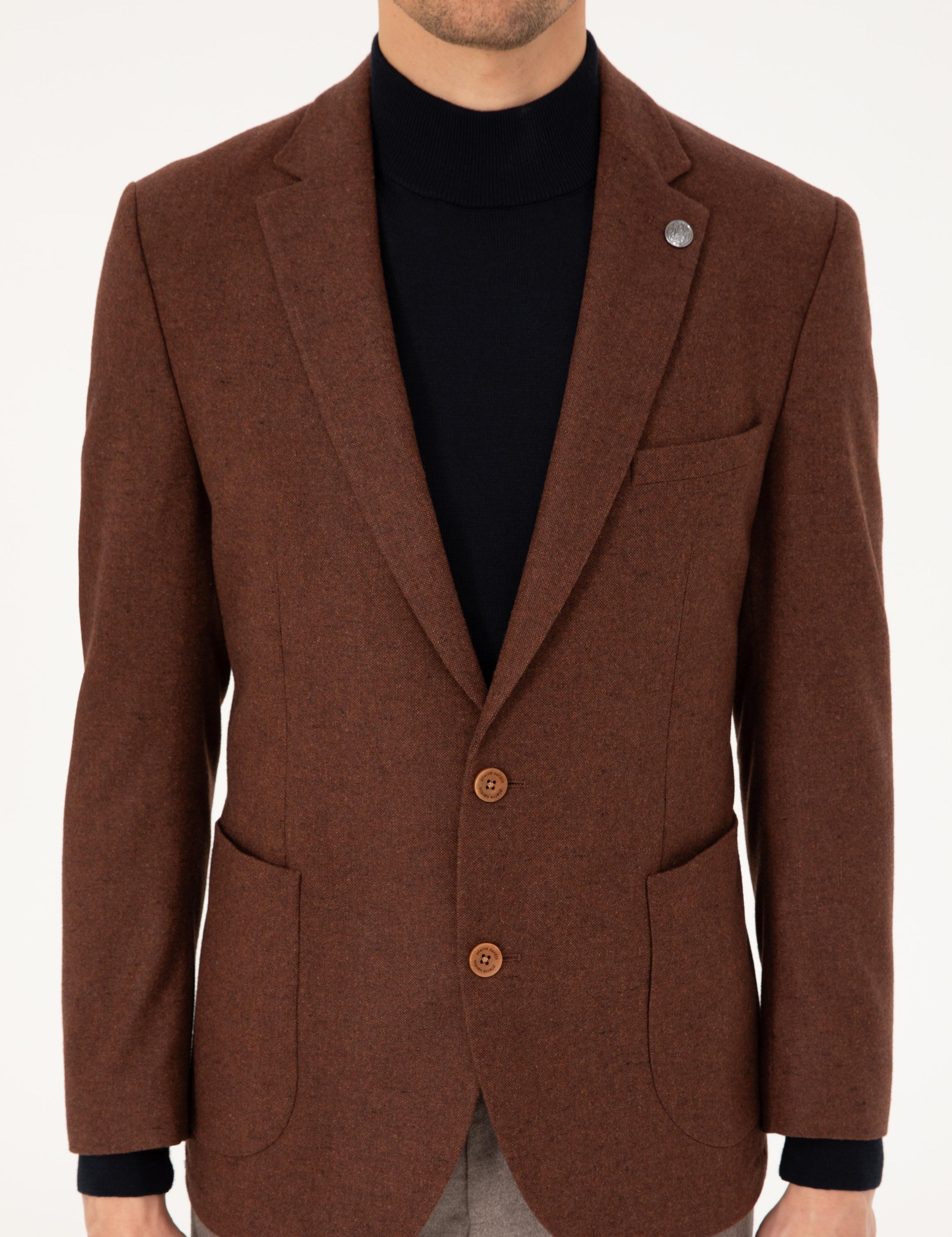 Kiremit Yün Karışımlı Ex. Slim Fit Ceket