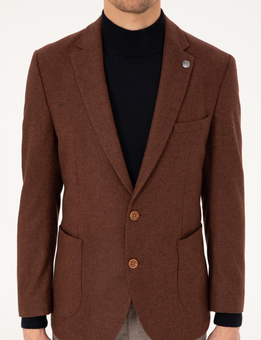 Kiremit Yün Karışımlı Ex. Slim Fit Ceket