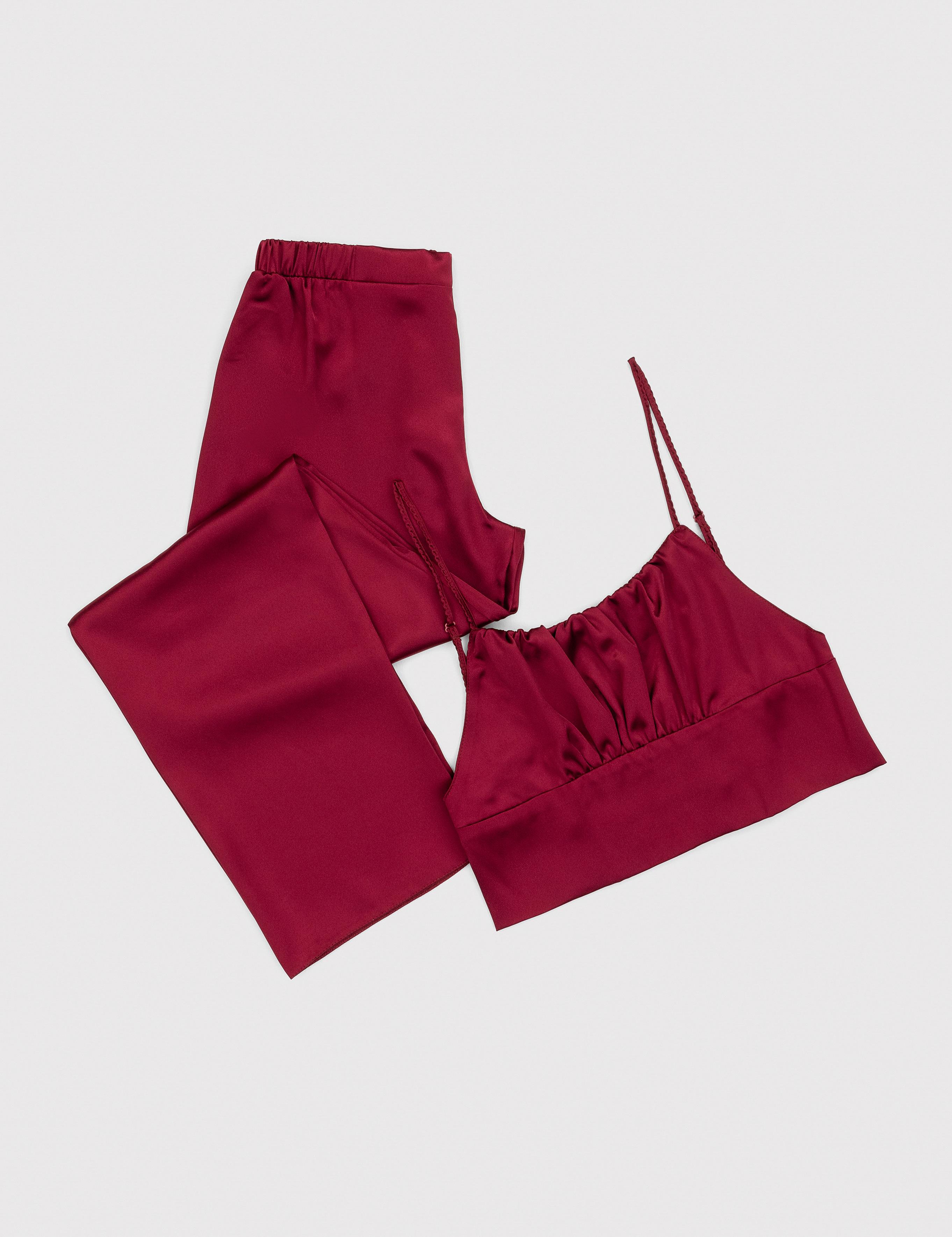 Bordo Saten 3'lü Pijama Takımı