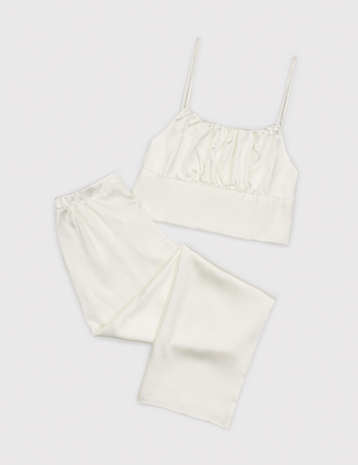 Ekru Saten 3'lü Pijama Takımı - 50304006002