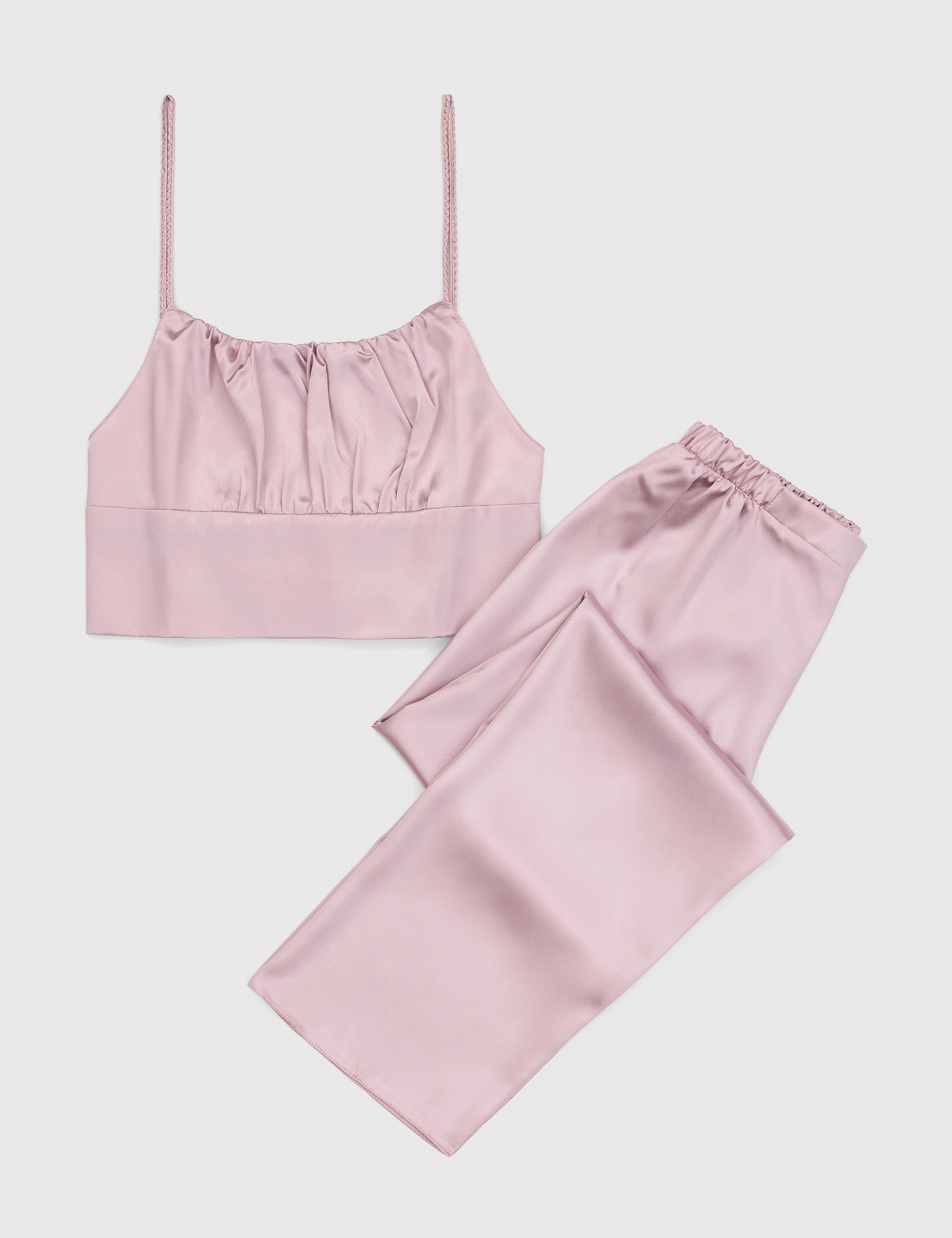 Açık Pembe Saten 3'lü Pijama Takımı - Image 2