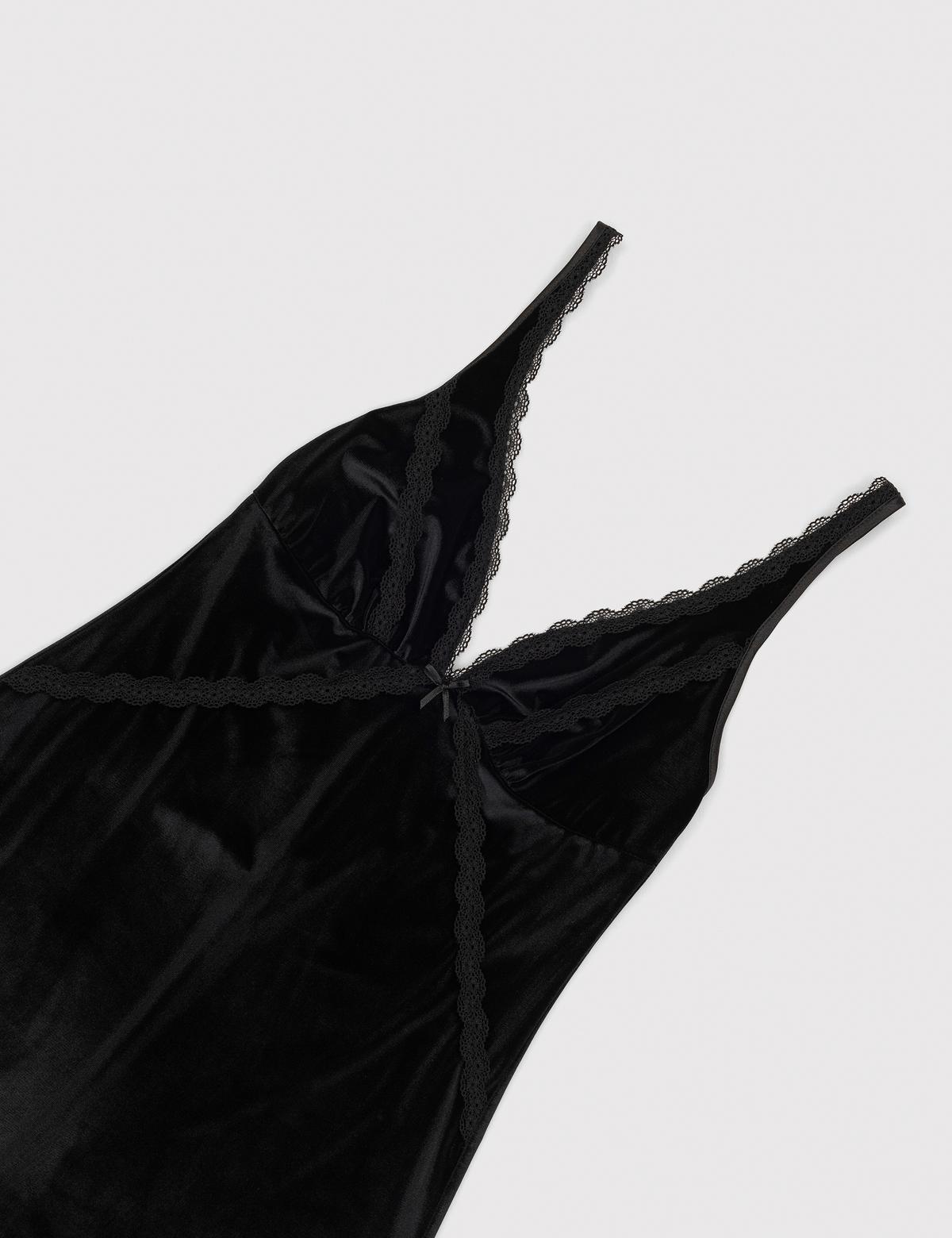 Siyah Kadife Gecelik - 50303902004