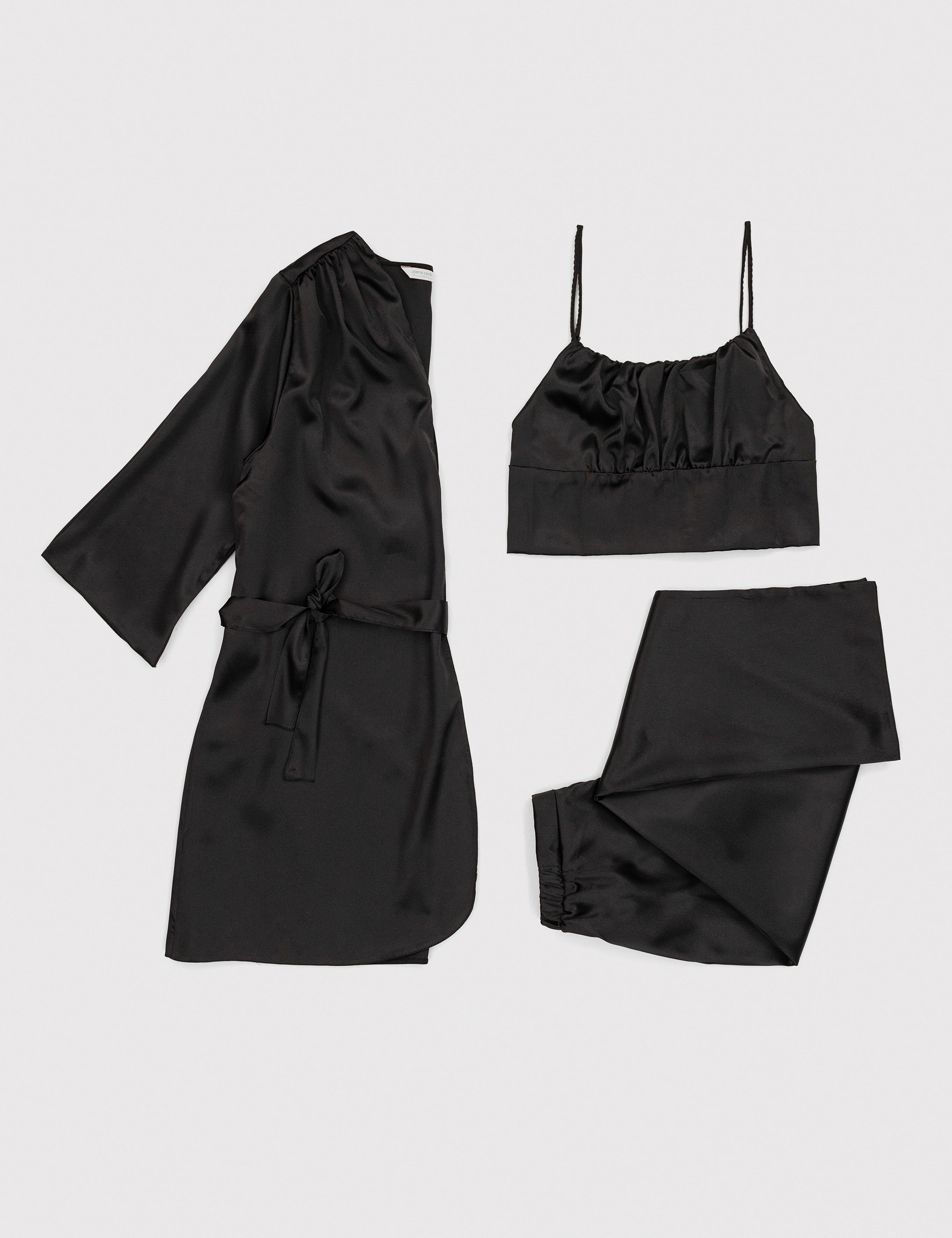 Siyah Saten 3'lü Pijama Takımı