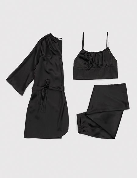 Siyah Saten 3'lü Pijama Takımı - 50304006009