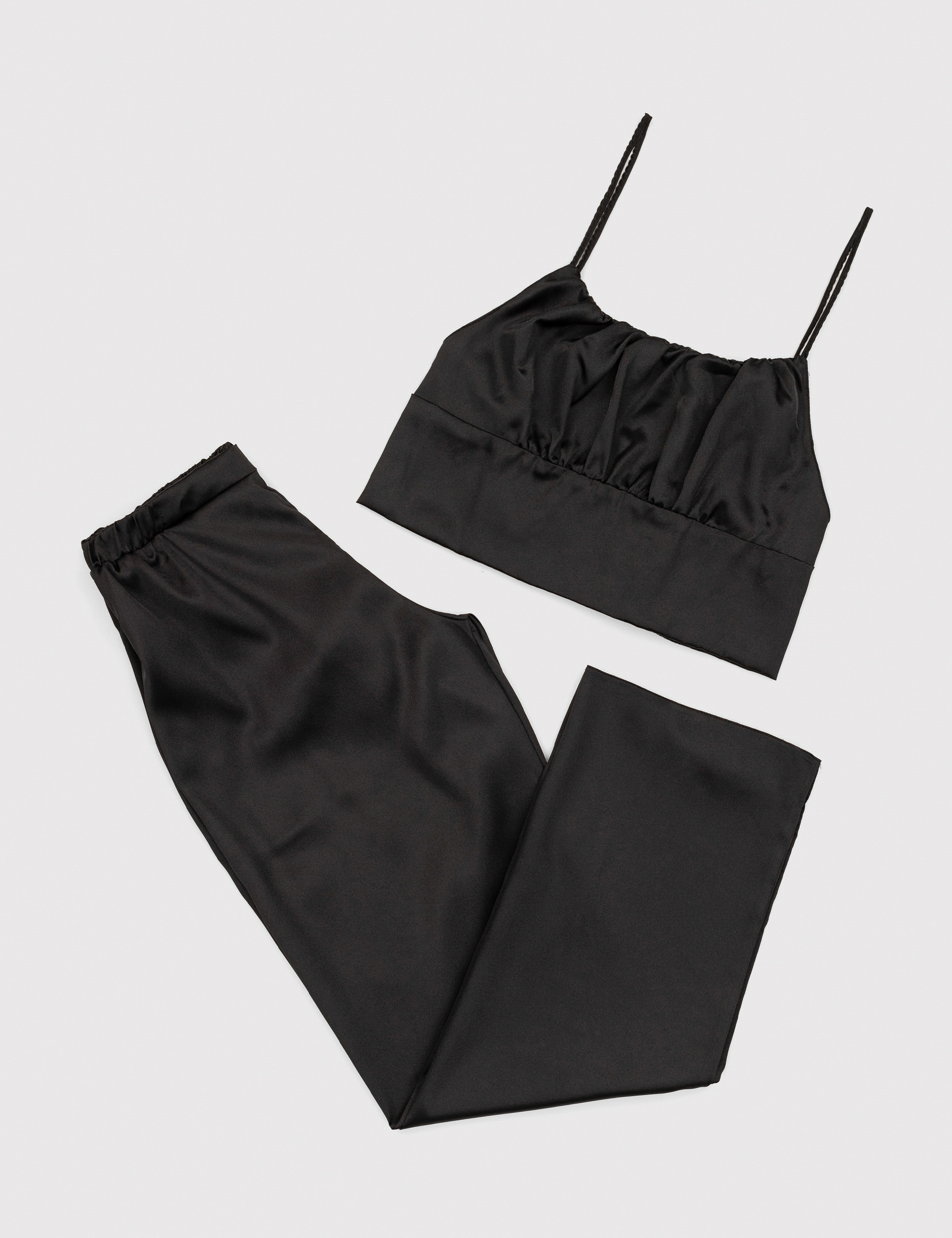 Siyah Saten 3'lü Pijama Takımı