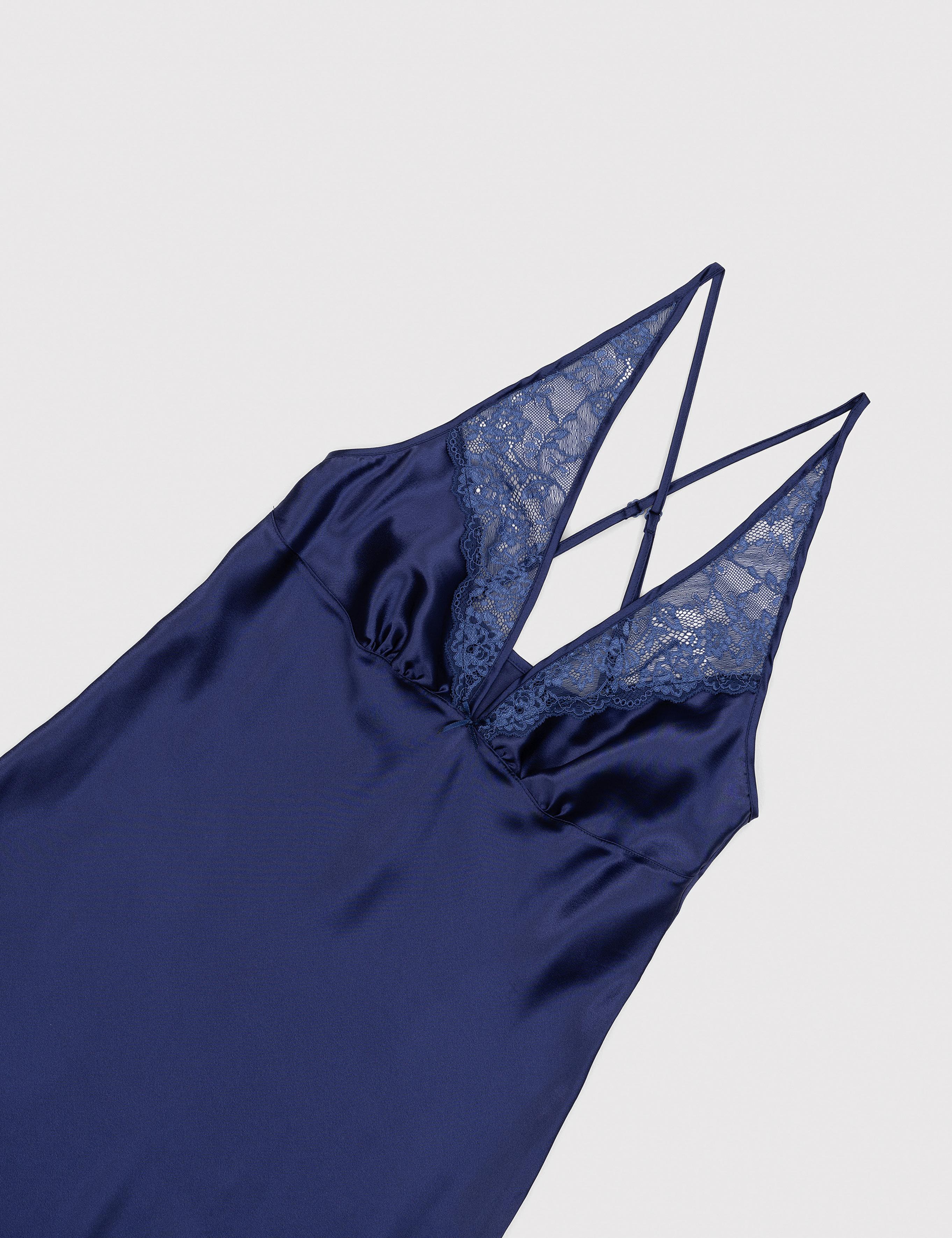 Lacivert Saten Gecelik