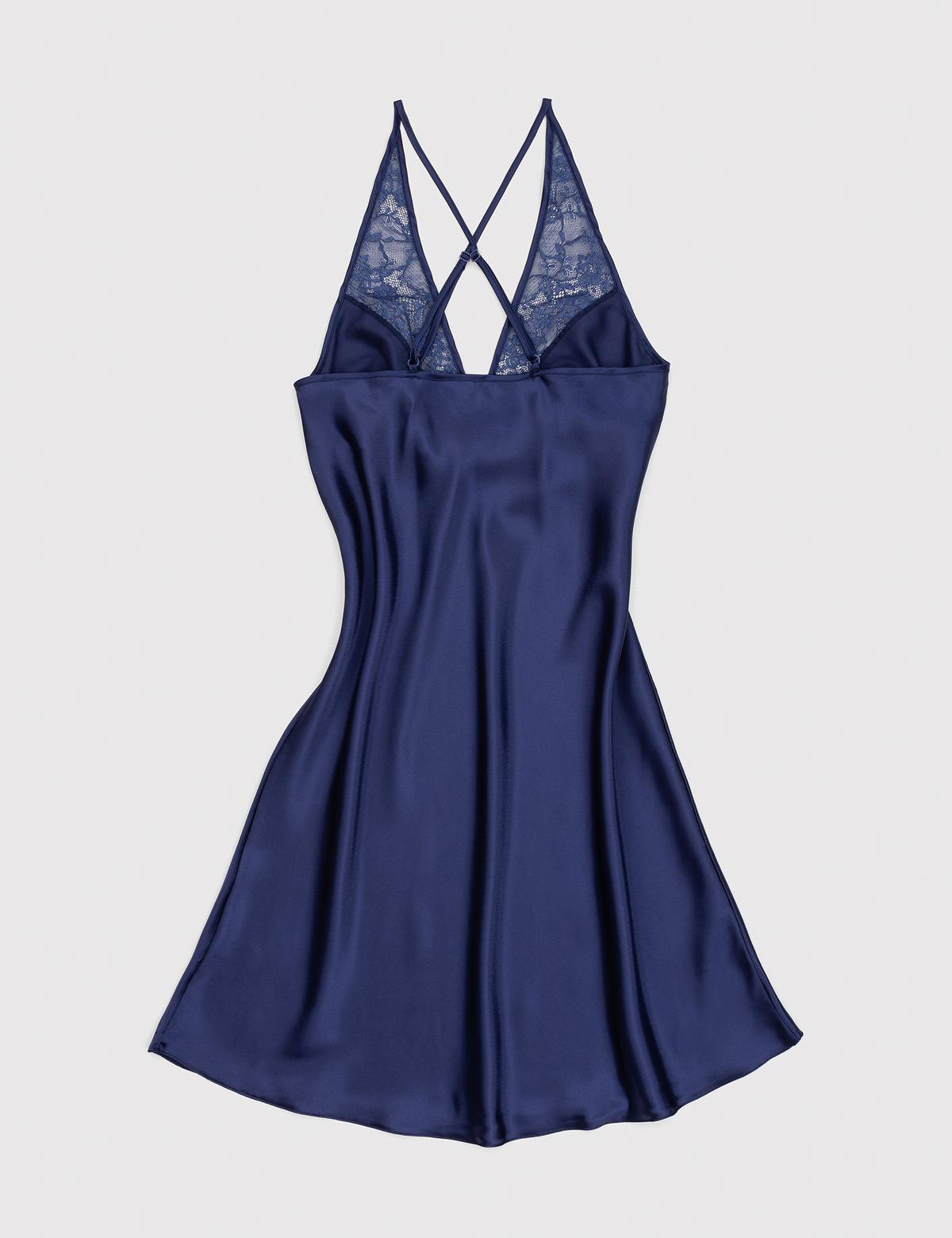 Lacivert Saten Gecelik - 50303901003