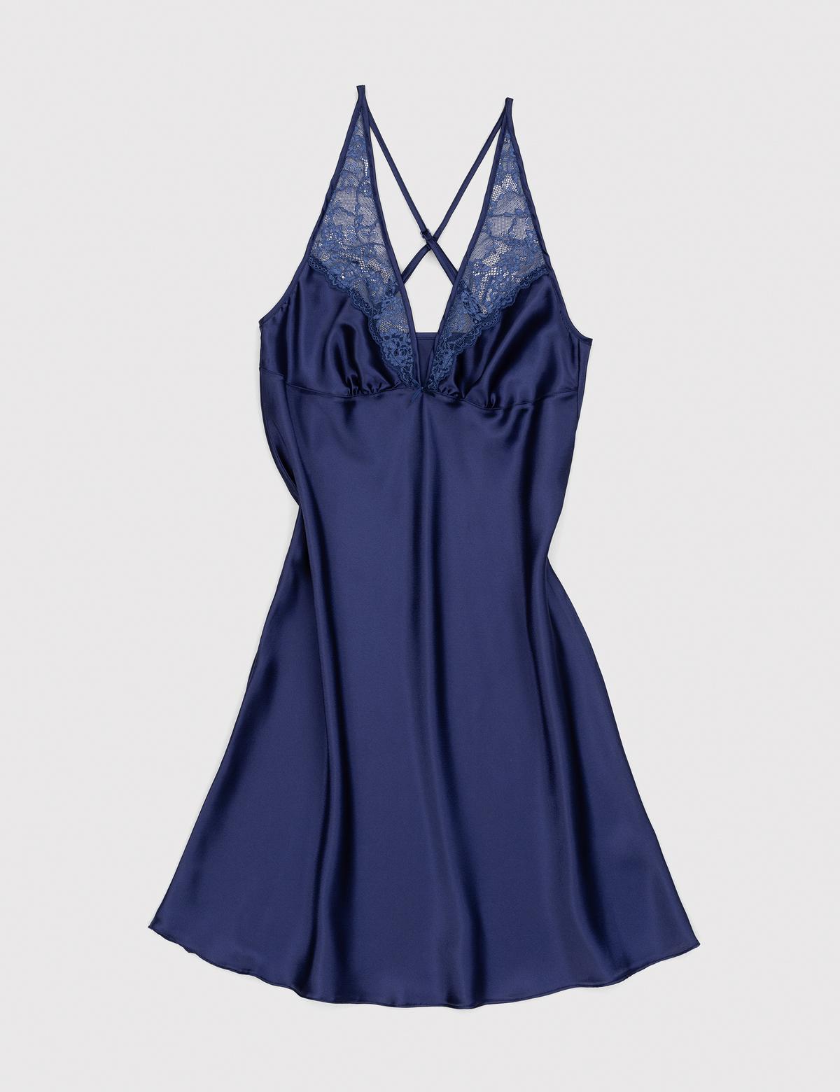 Lacivert Saten Gecelik