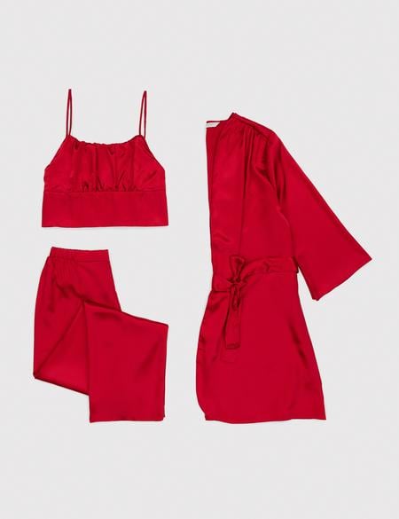 Kırmızı Saten 3'lü Pijama Takımı - 50304006008