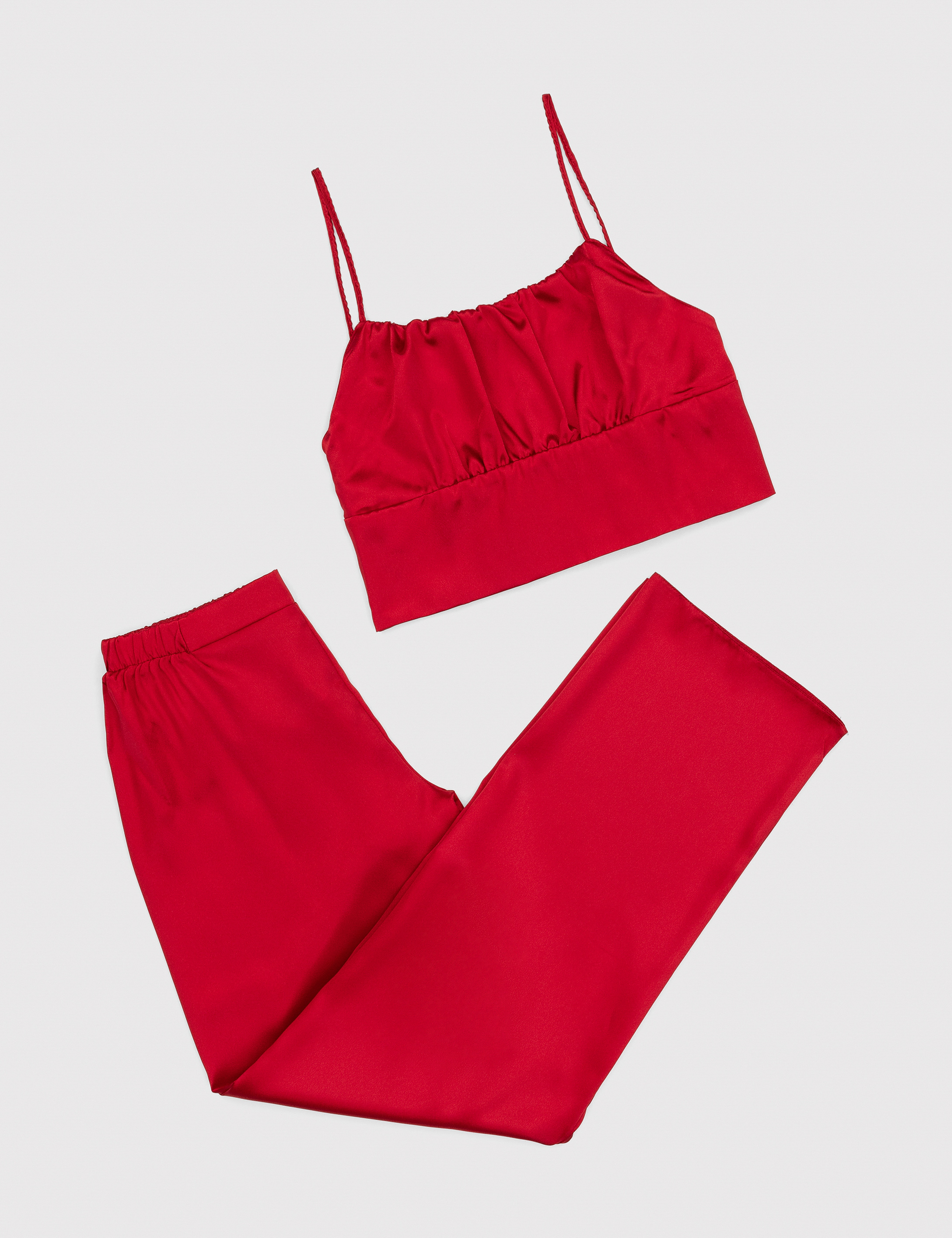 Kırmızı Saten 3'lü Pijama Takımı - Image 2