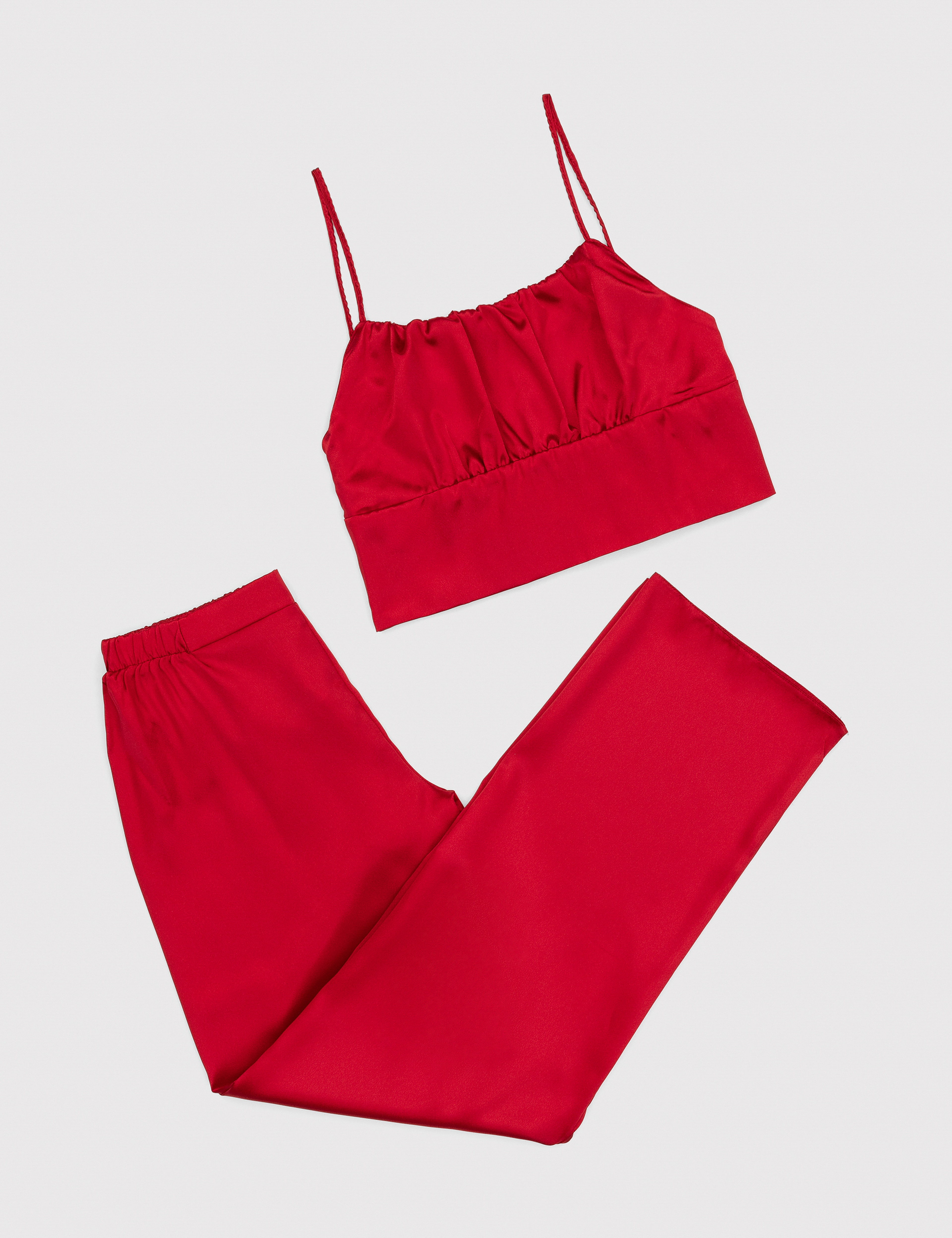 Kırmızı Saten 3'lü Pijama Takımı