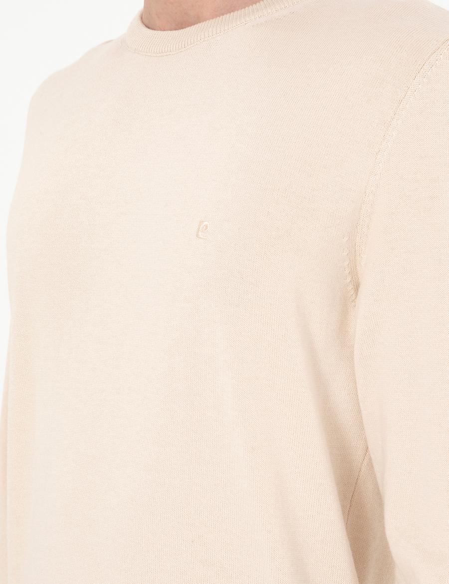 Bej Slim Fit Bisiklet Yaka Basic Triko Kazak