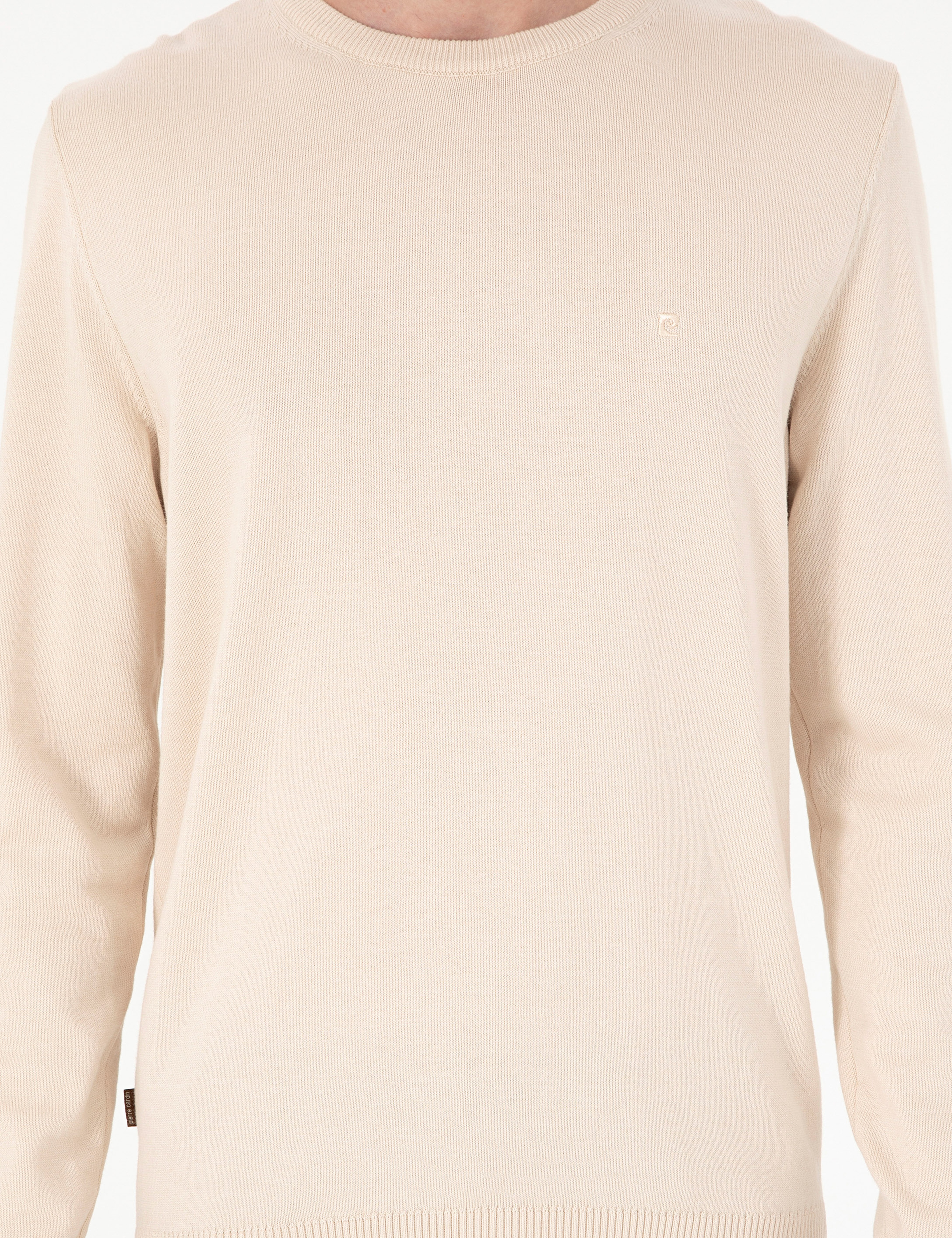 Bej Slim Fit Bisiklet Yaka Basic Triko Kazak