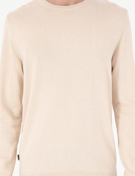 Bej Slim Fit Bisiklet Yaka Basic Triko Kazak - 50296575023