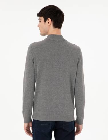 Gri Melanj Slim Fit Yarım Balıkçı Yaka Basic Triko Kazak