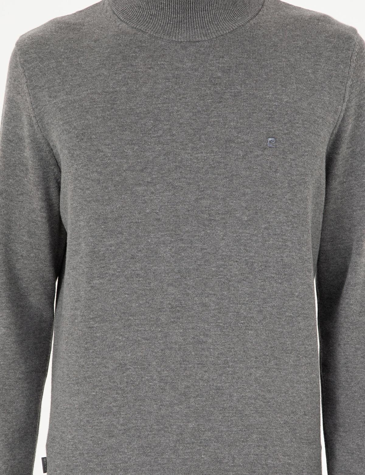 Gri Melanj Slim Fit Yarım Balıkçı Yaka Basic Triko Kazak - 50296548064