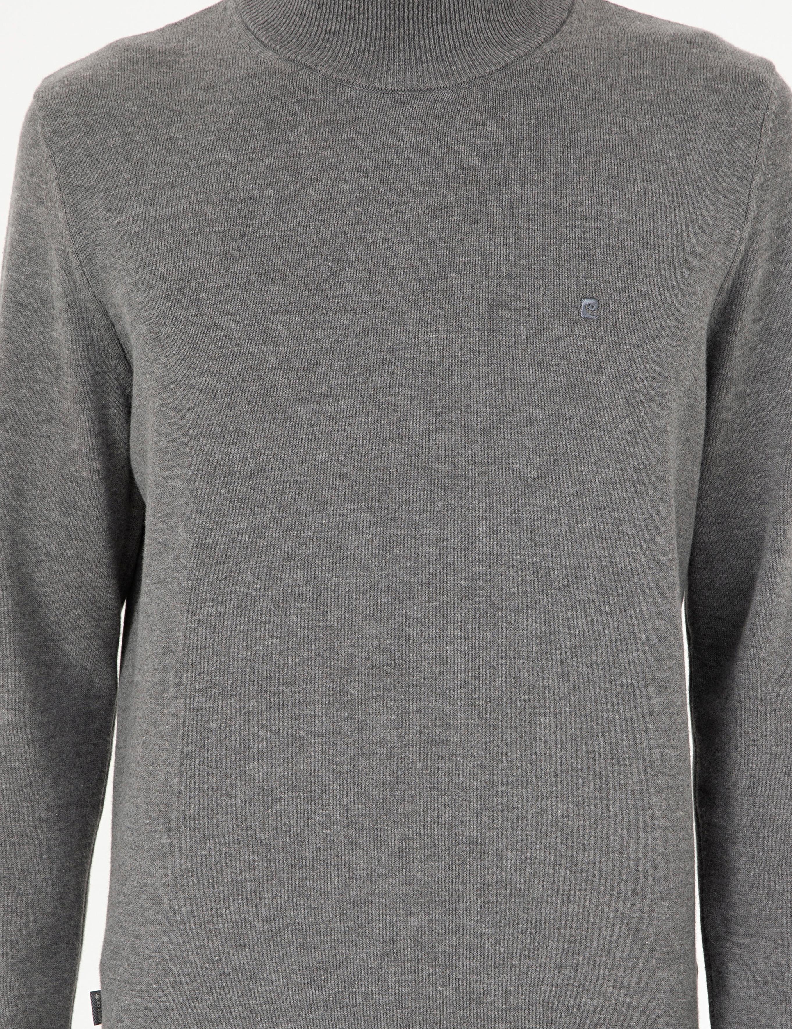 Gri Melanj Slim Fit Yarım Balıkçı Yaka Basic Triko Kazak