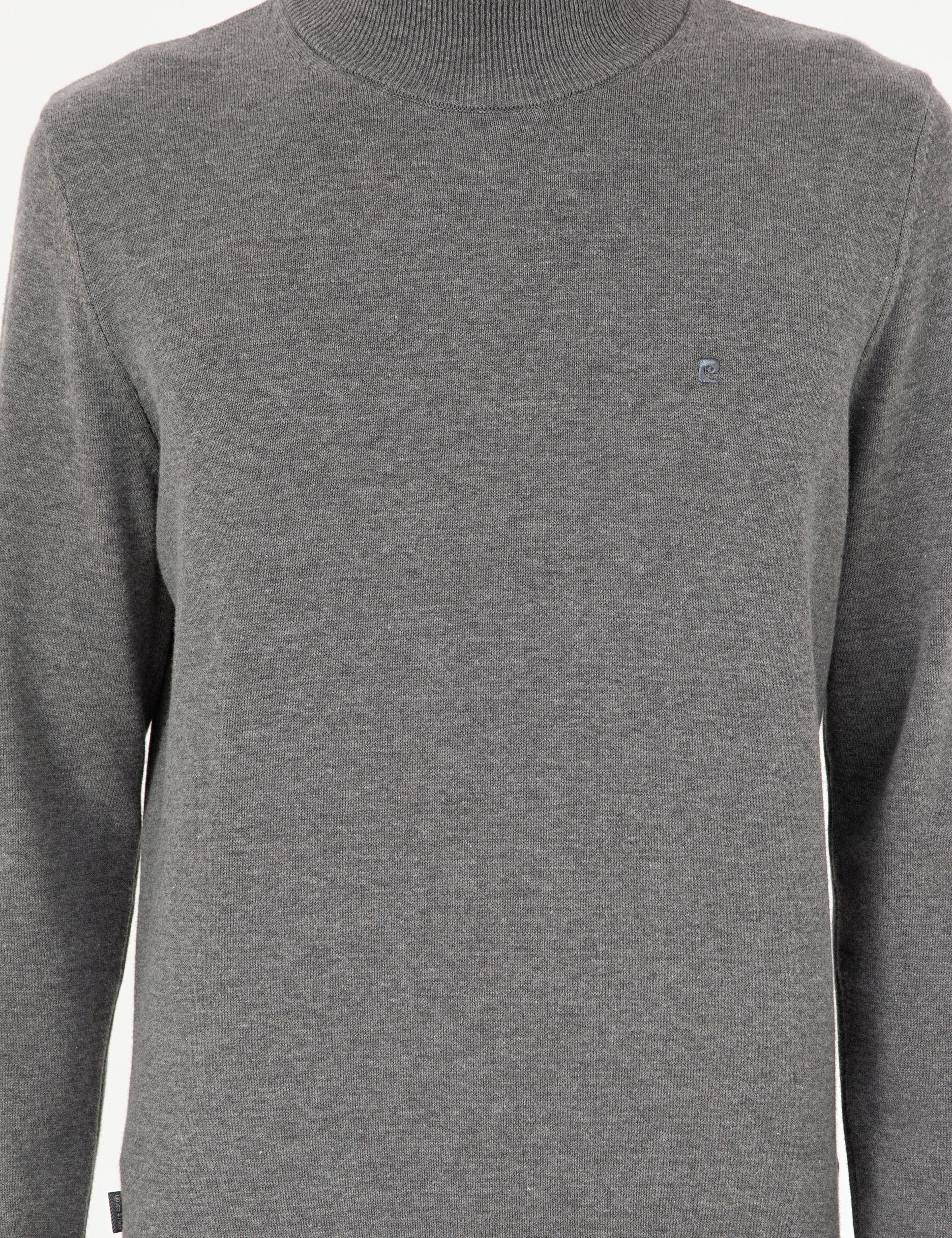 Gri Melanj Slim Fit Yarım Balıkçı Yaka Basic Triko Kazak - Image 6