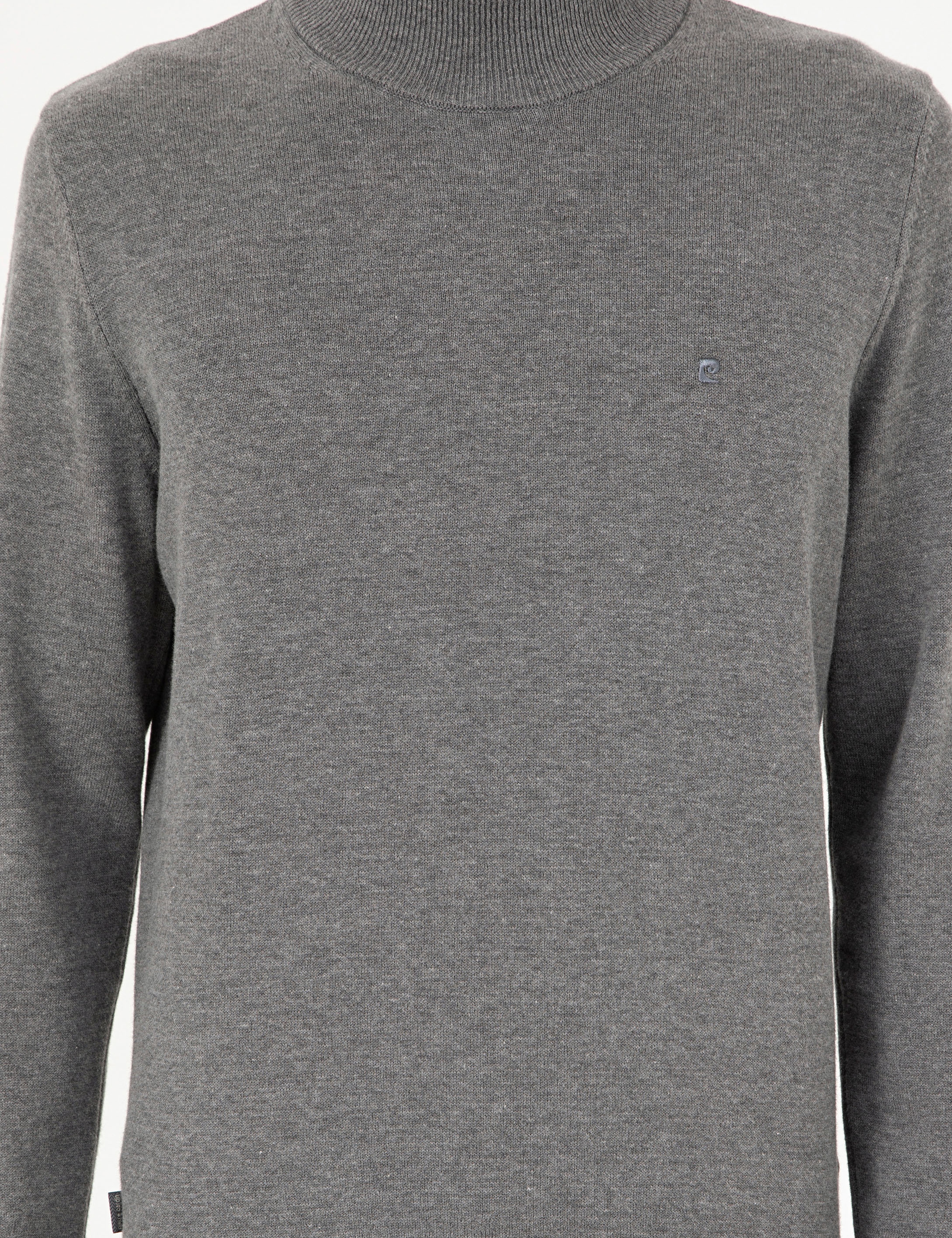 Gri Melanj Slim Fit Yarım Balıkçı Yaka Basic Triko Kazak