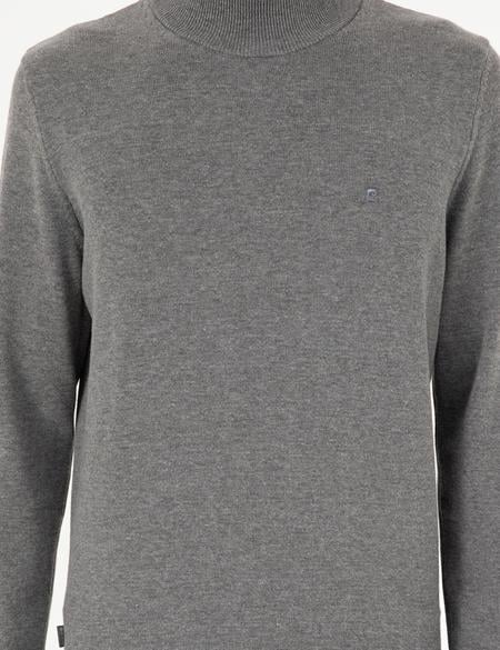 Gri Melanj Slim Fit Yarım Balıkçı Yaka Basic Triko Kazak - 50296548064