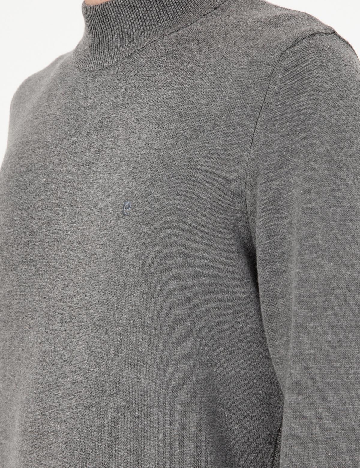 Gri Melanj Slim Fit Yarım Balıkçı Yaka Basic Triko Kazak - 50296548064