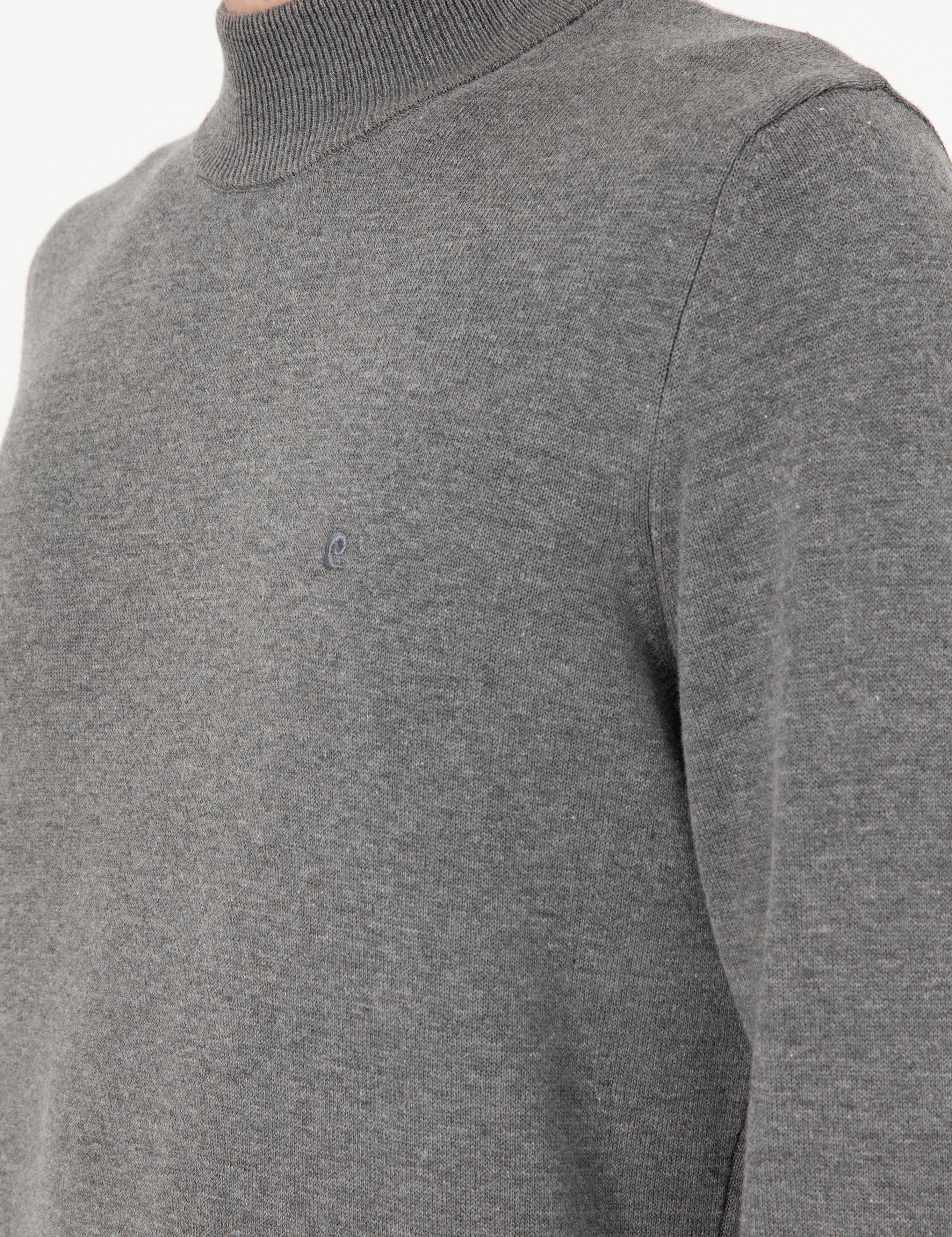 Gri Melanj Slim Fit Yarım Balıkçı Yaka Basic Triko Kazak