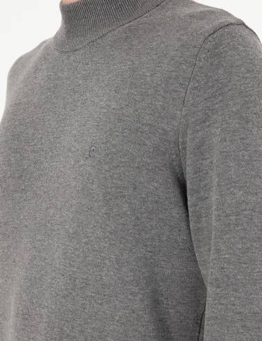 Gri Melanj Slim Fit Yarım Balıkçı Yaka Basic Triko Kazak