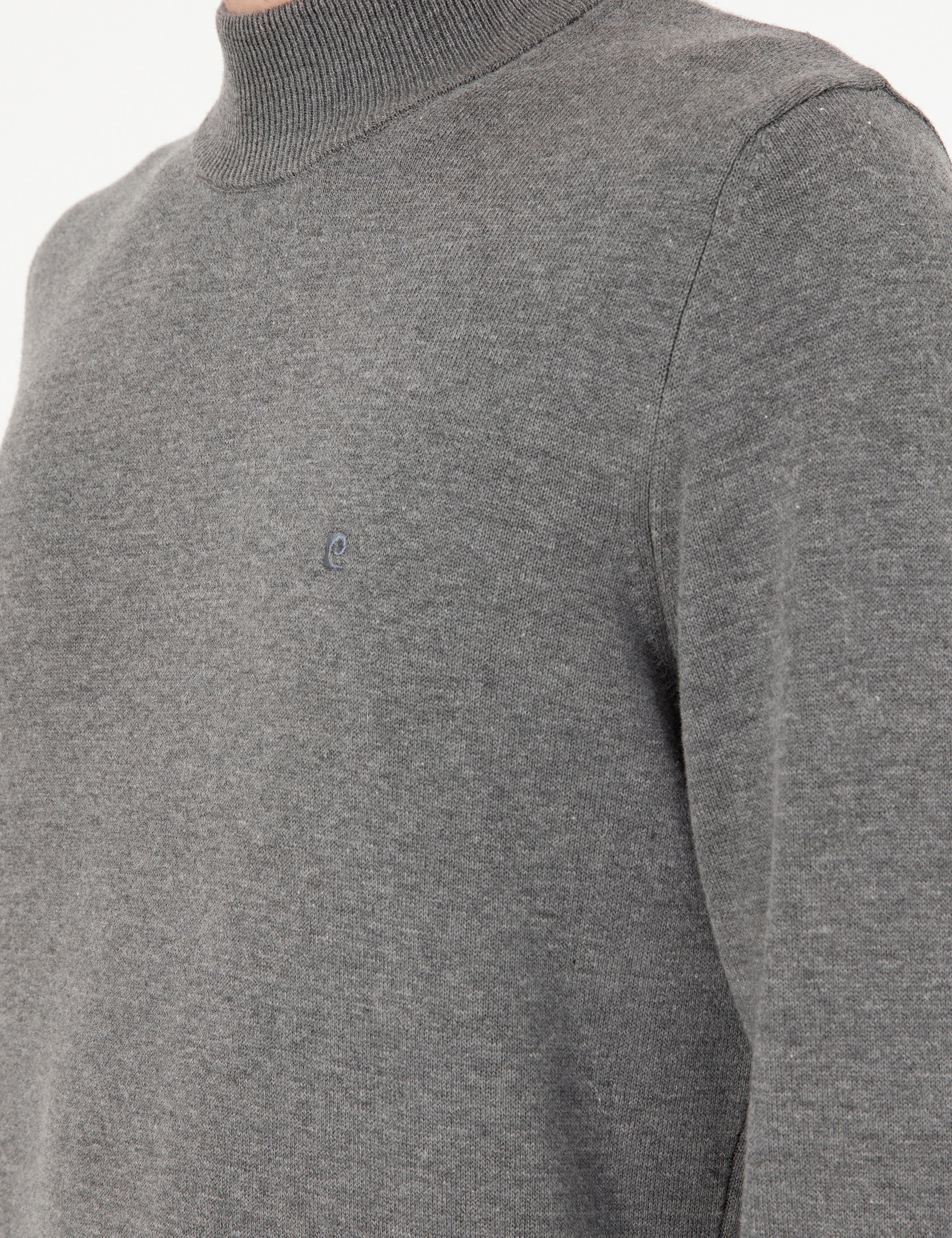 Gri Melanj Slim Fit Yarım Balıkçı Yaka Basic Triko Kazak