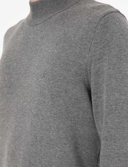 Gri Melanj Slim Fit Yarım Balıkçı Yaka Basic Triko Kazak - 50296548064