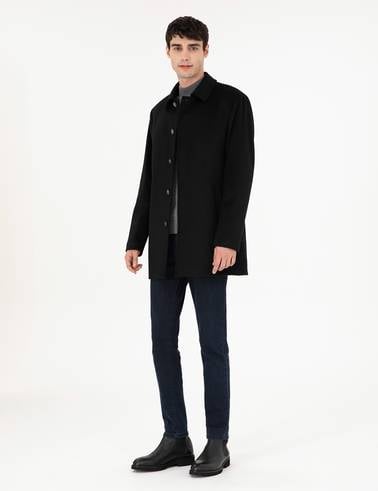 Siyah Slim Fit Kaşe Kaban