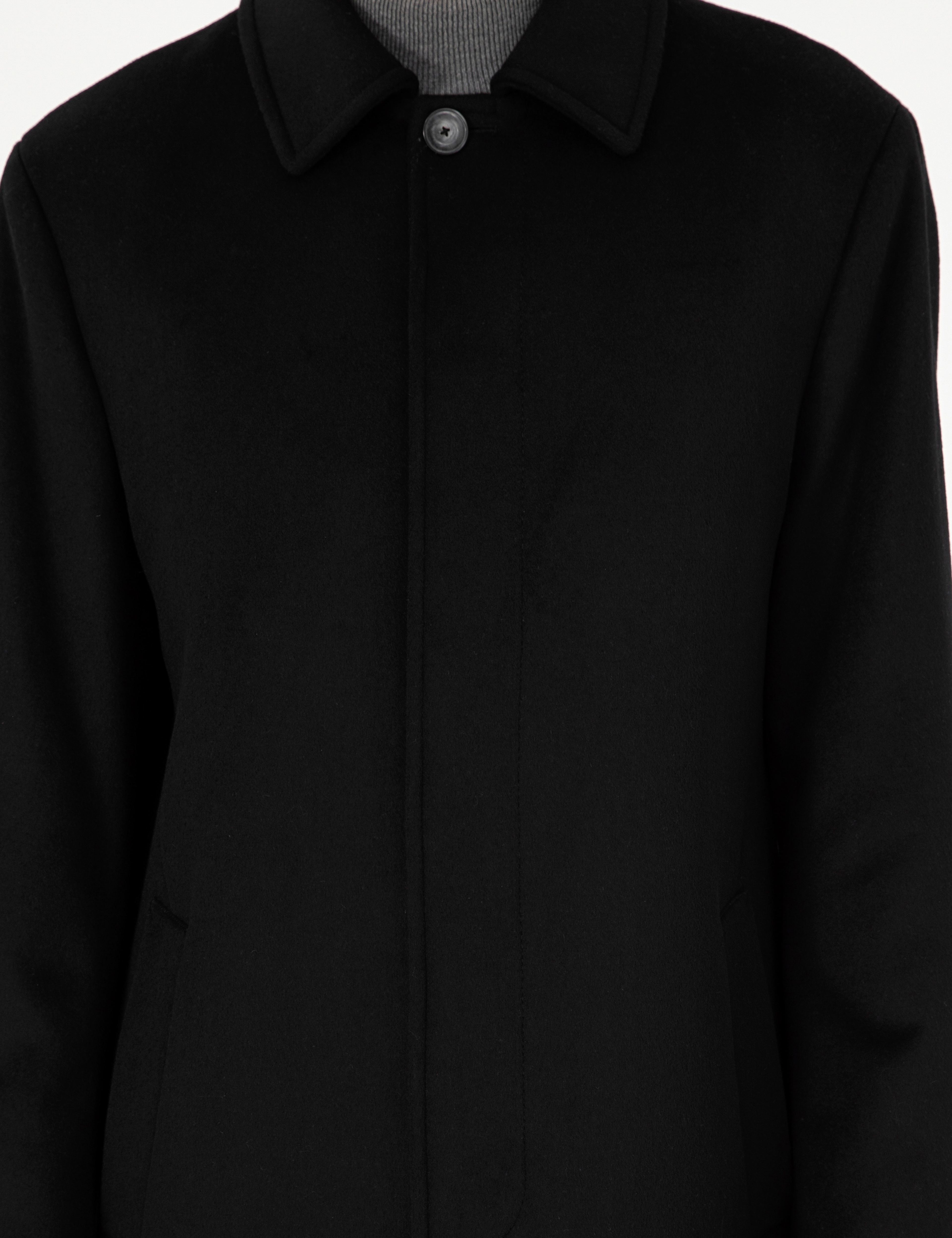 Siyah Slim Fit Kaşe Kaban - Image 7