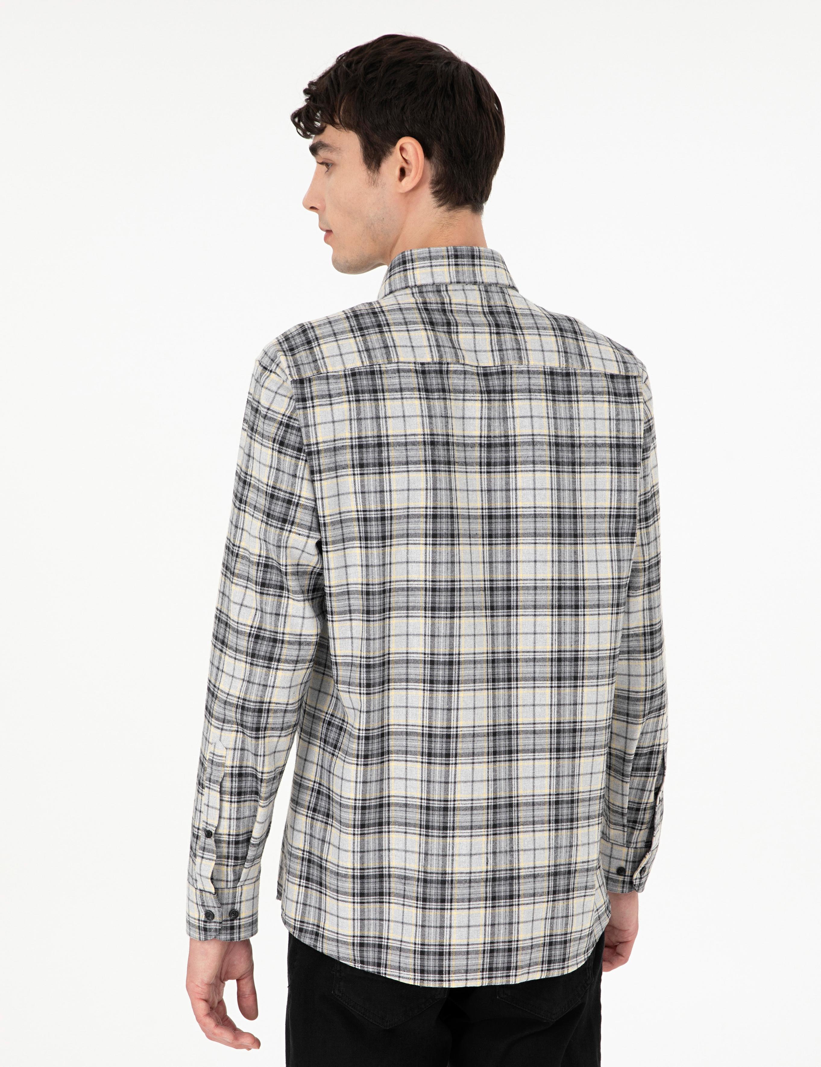 Gri Ekose Regular Fit Uzun Kollu Gömlek