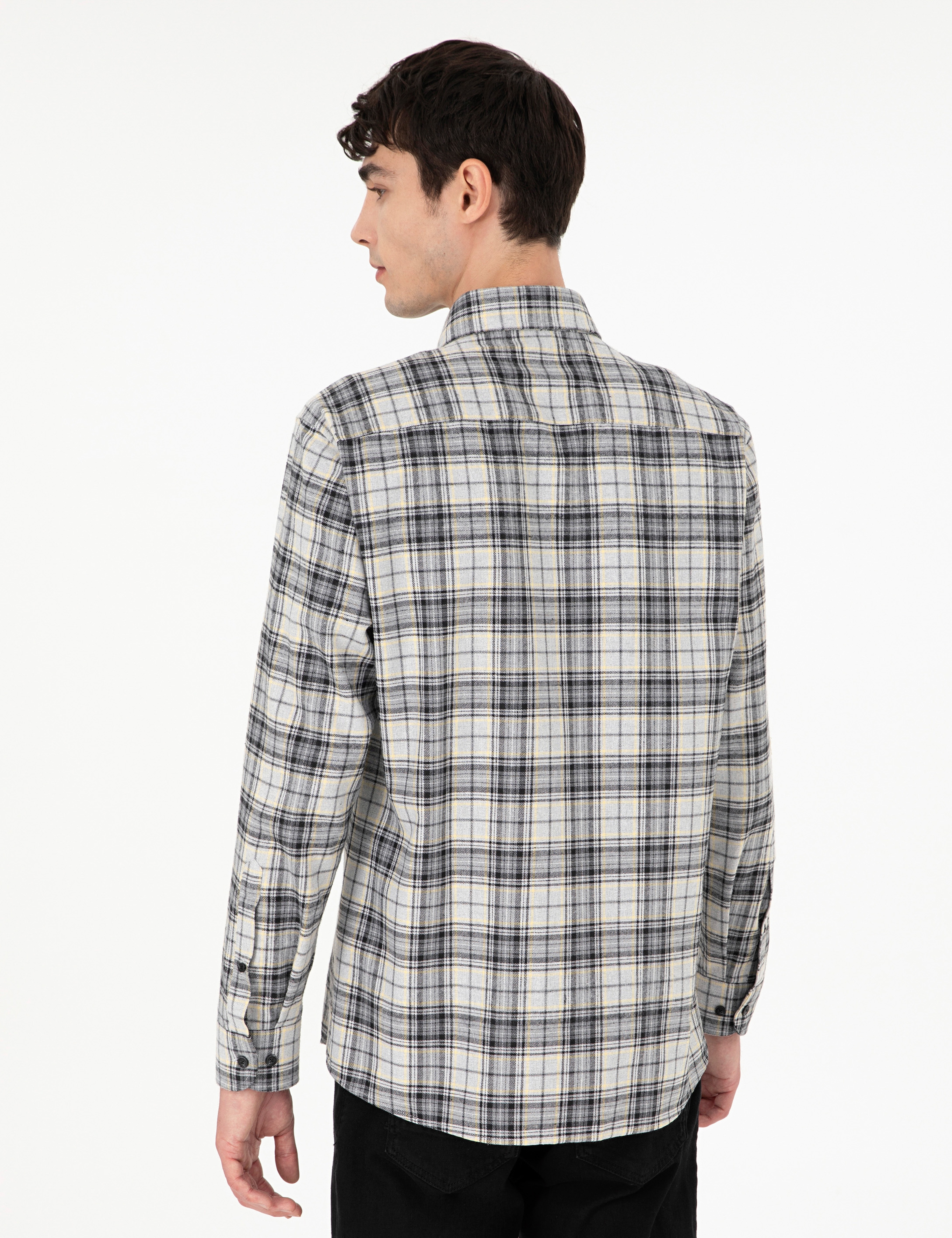 Gri Ekose Regular Fit Uzun Kollu Gömlek - Image 5
