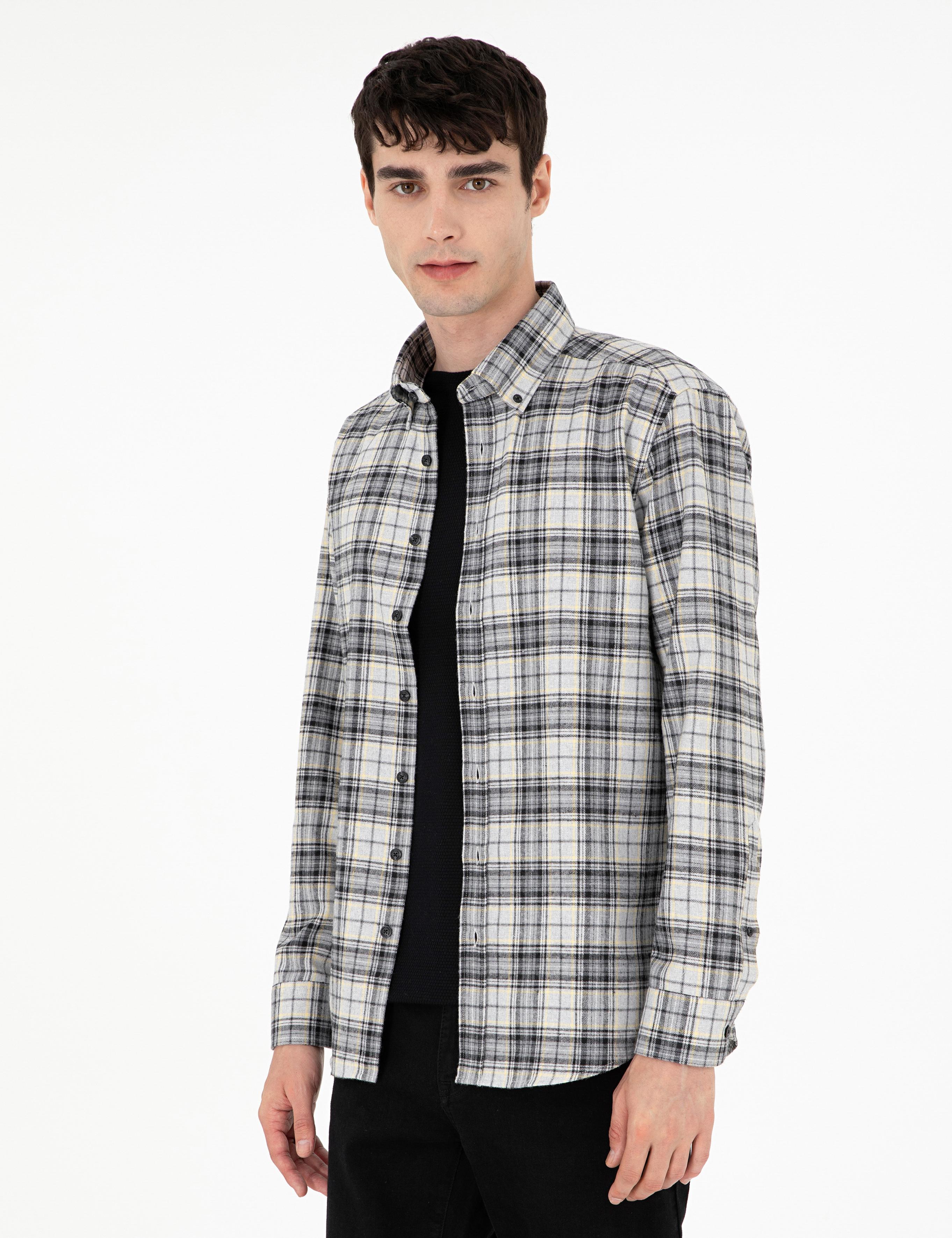 Gri Ekose Regular Fit Uzun Kollu Gömlek