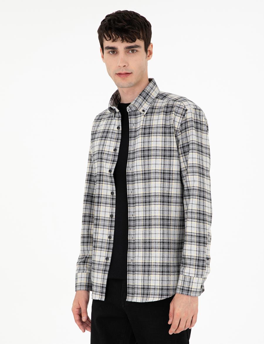 Gri Ekose Regular Fit Uzun Kollu Gömlek