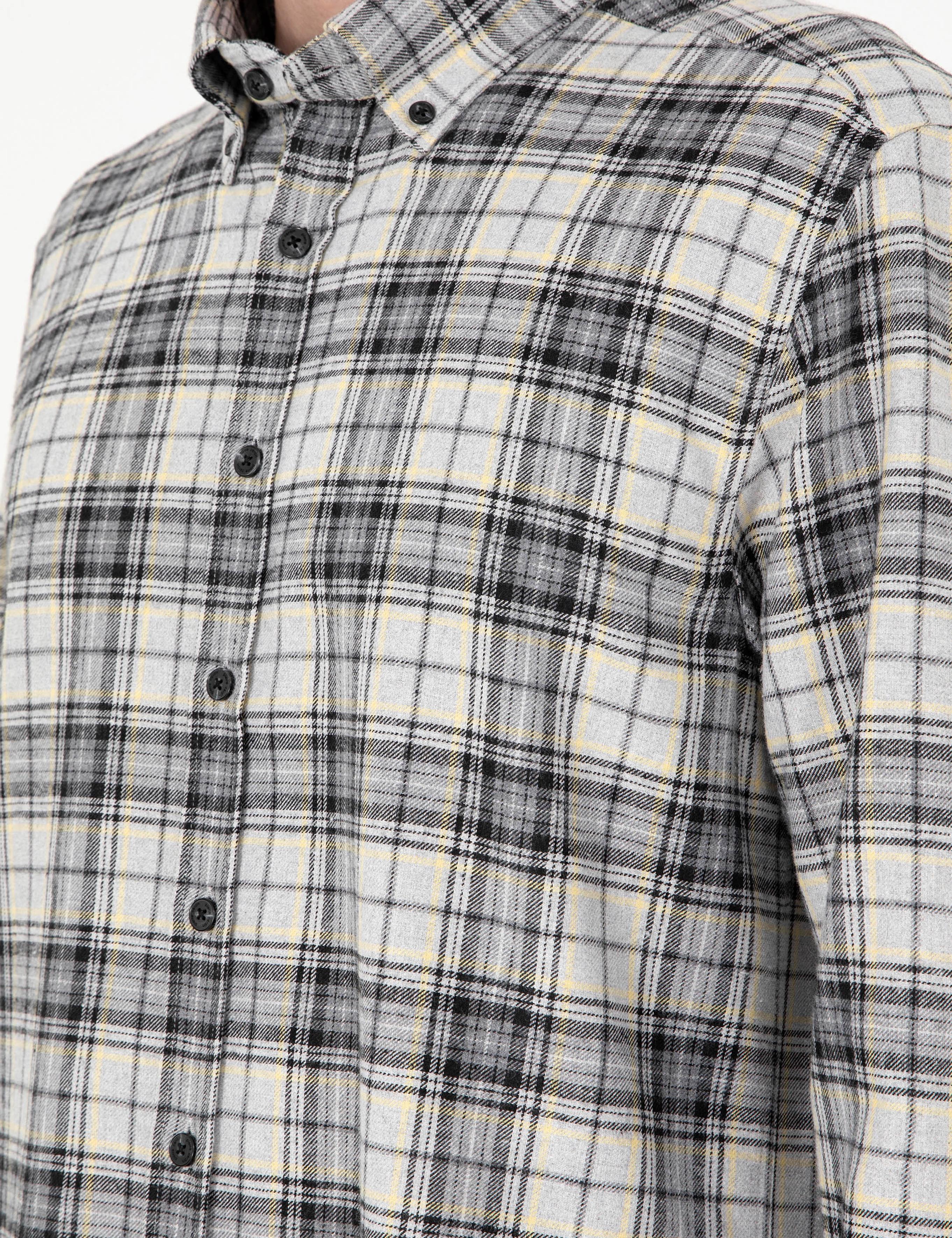 Gri Ekose Regular Fit Uzun Kollu Gömlek