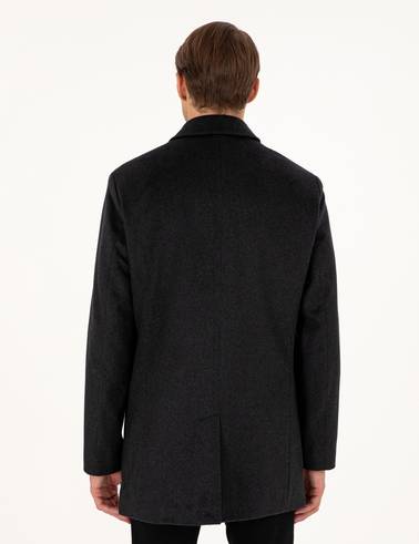 Antrasit Slim Fit Yün Karışımlı Kaşe Kaban