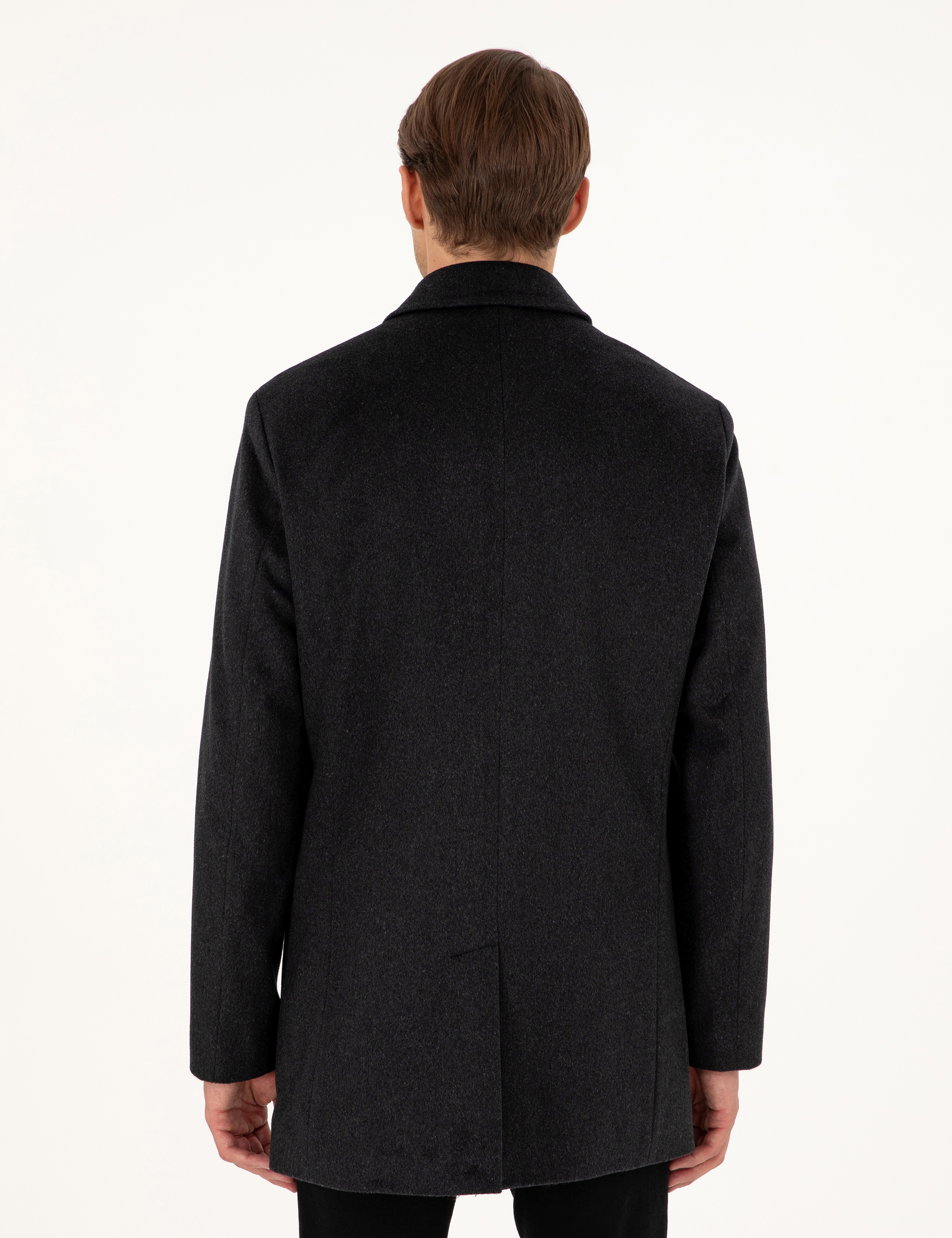 Antrasit Slim Fit Yün Karışımlı Kaşe Kaban - Image 5