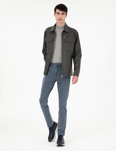 Lacivert Gömlek Yaka Suni Deri Ceket - 50300561009