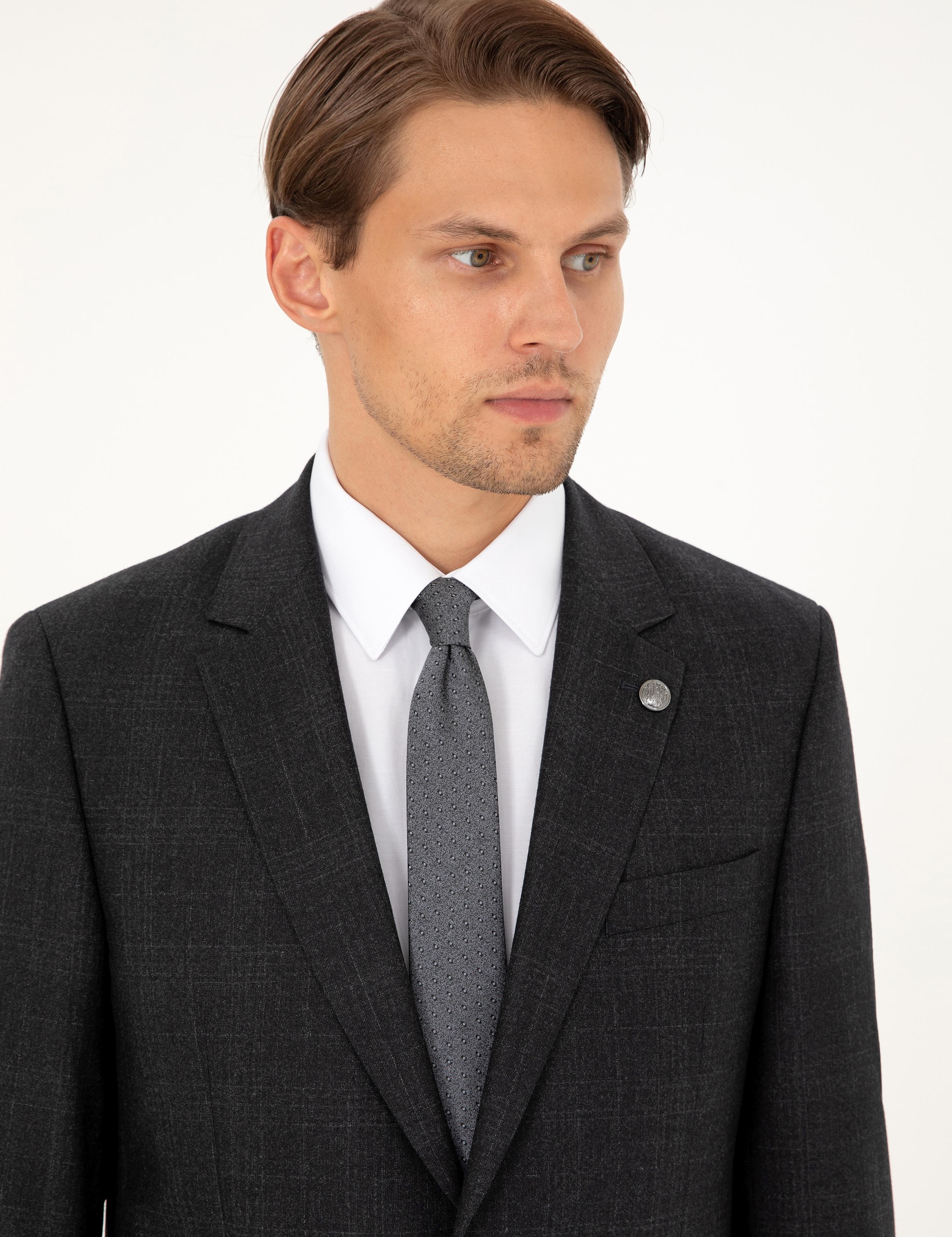 Antrasit Slim Fit Yün Takım Elbise