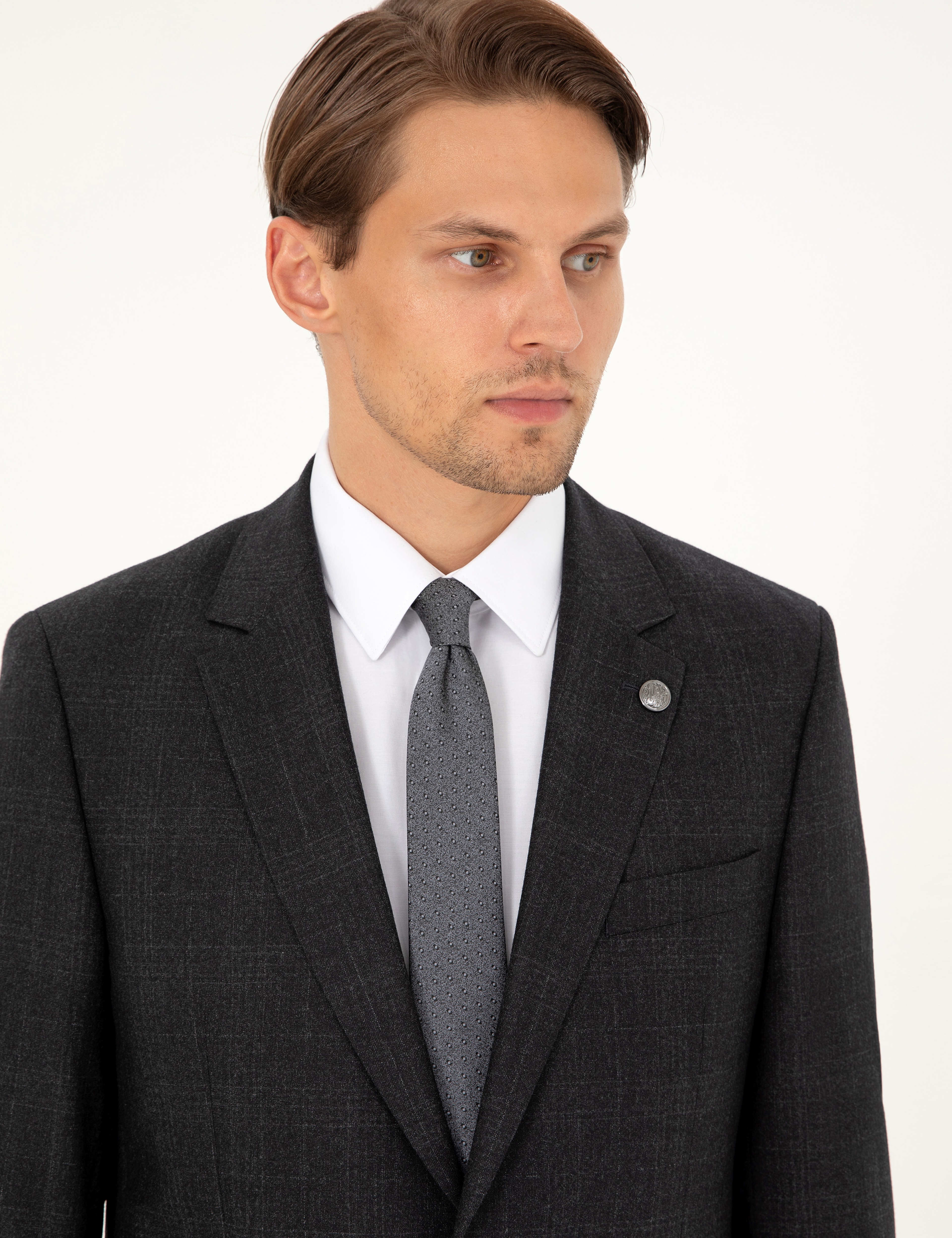 Antrasit Slim Fit Yün Takım Elbise
