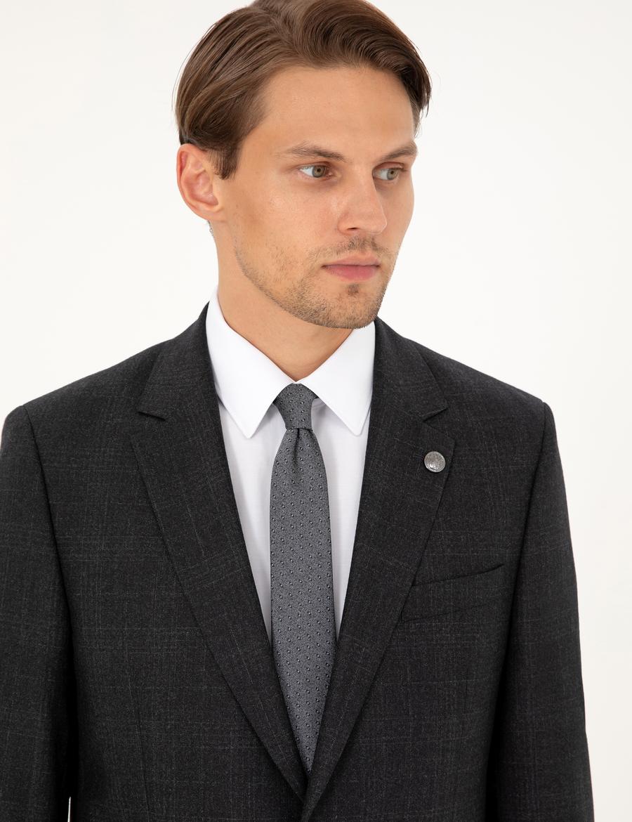Antrasit Slim Fit Yün Takım Elbise