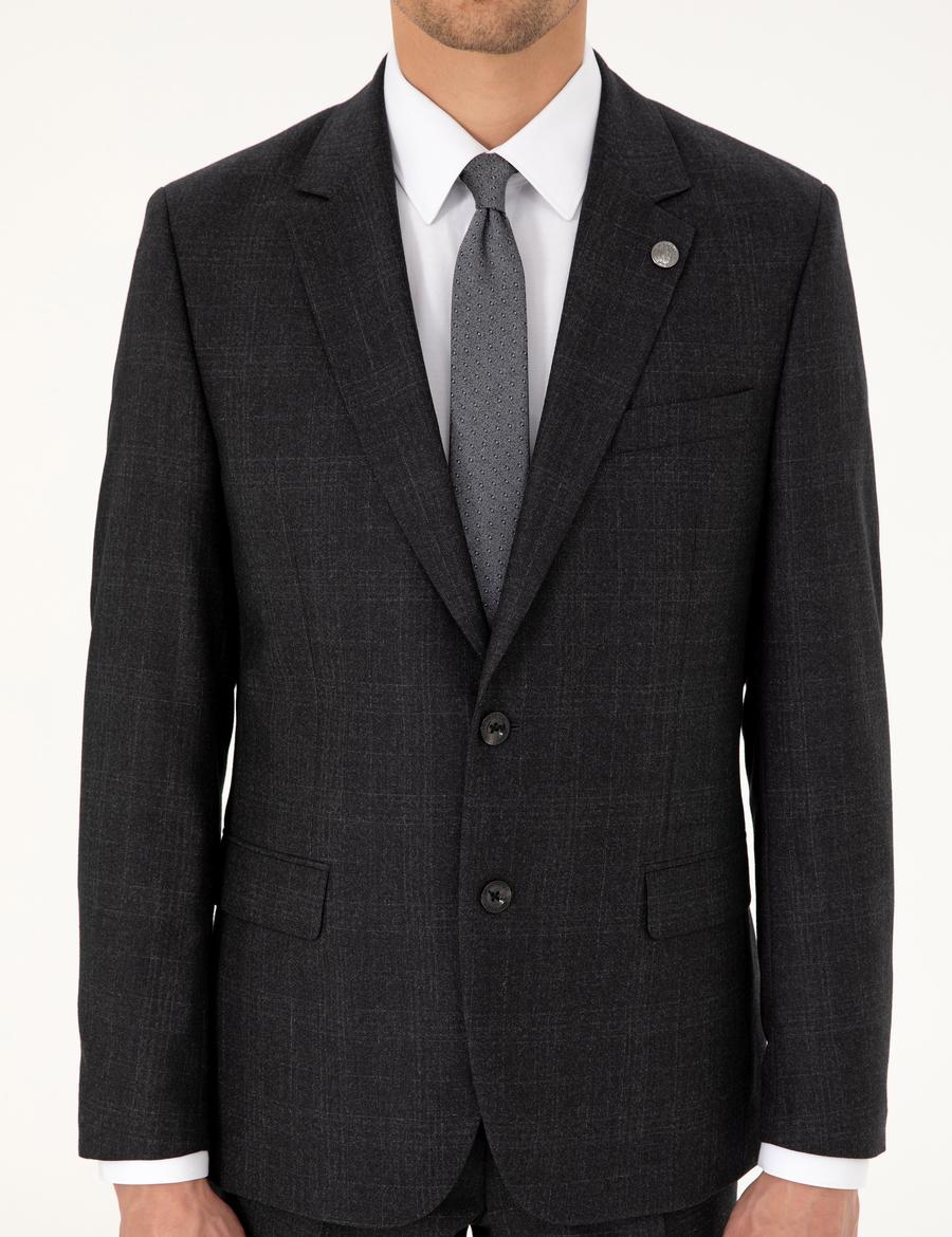 Antrasit Slim Fit Yün Takım Elbise