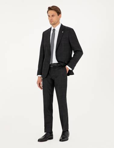 Antrasit Slim Fit Yün Takım Elbise